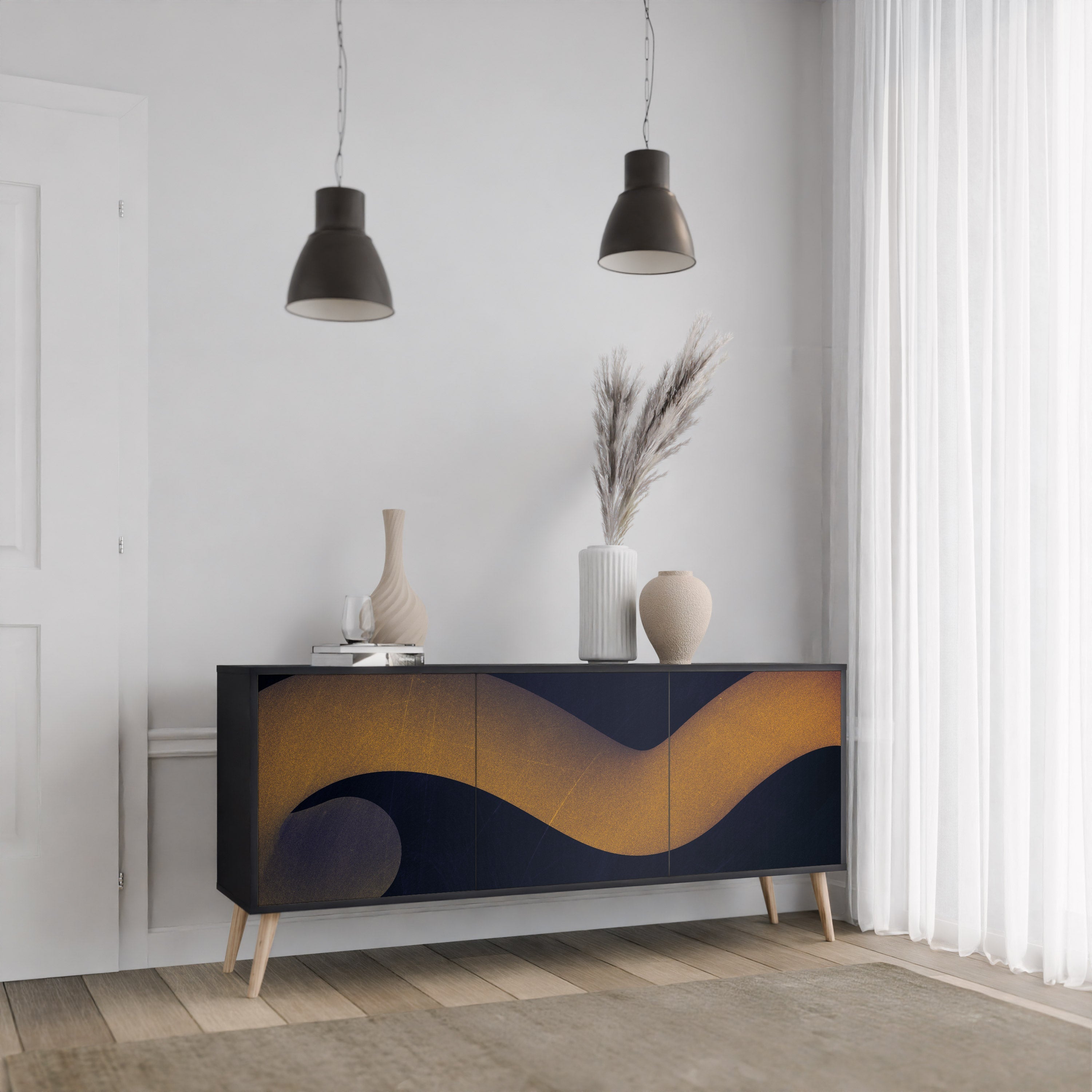 HOLLOW TIME 3-türiges Sideboard in Schwarz