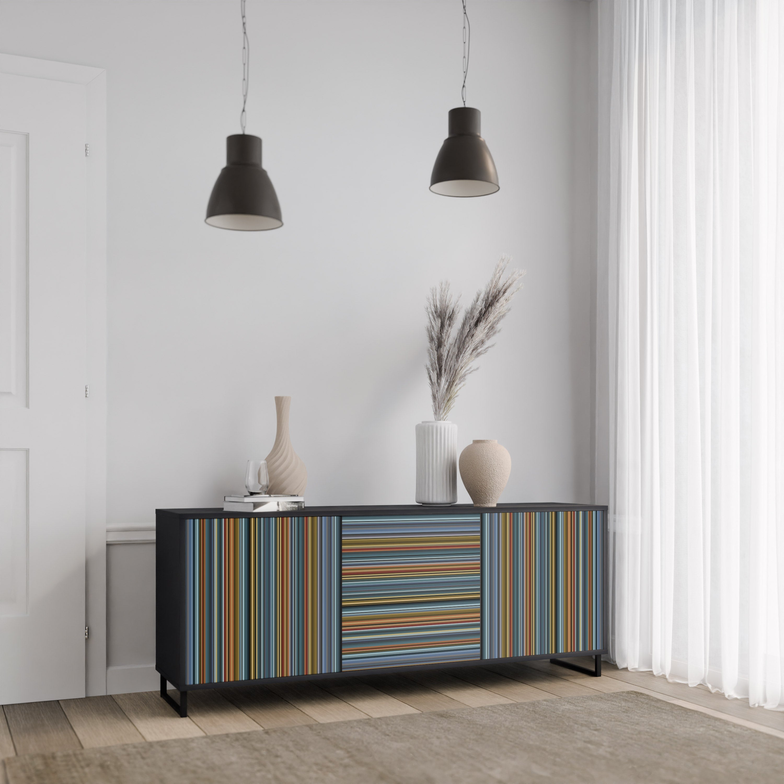LINEOUT SPECTRUM 3-türiges Sideboard in Schwarz