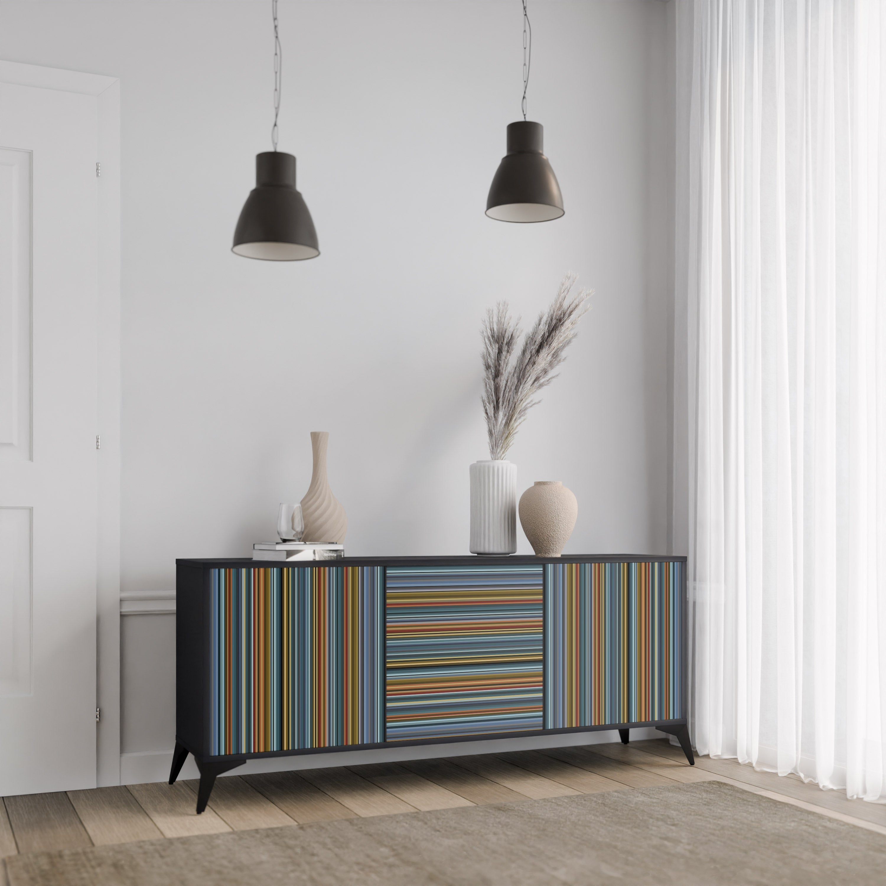 LINEOUT SPECTRUM 3-türiges Sideboard in Schwarz