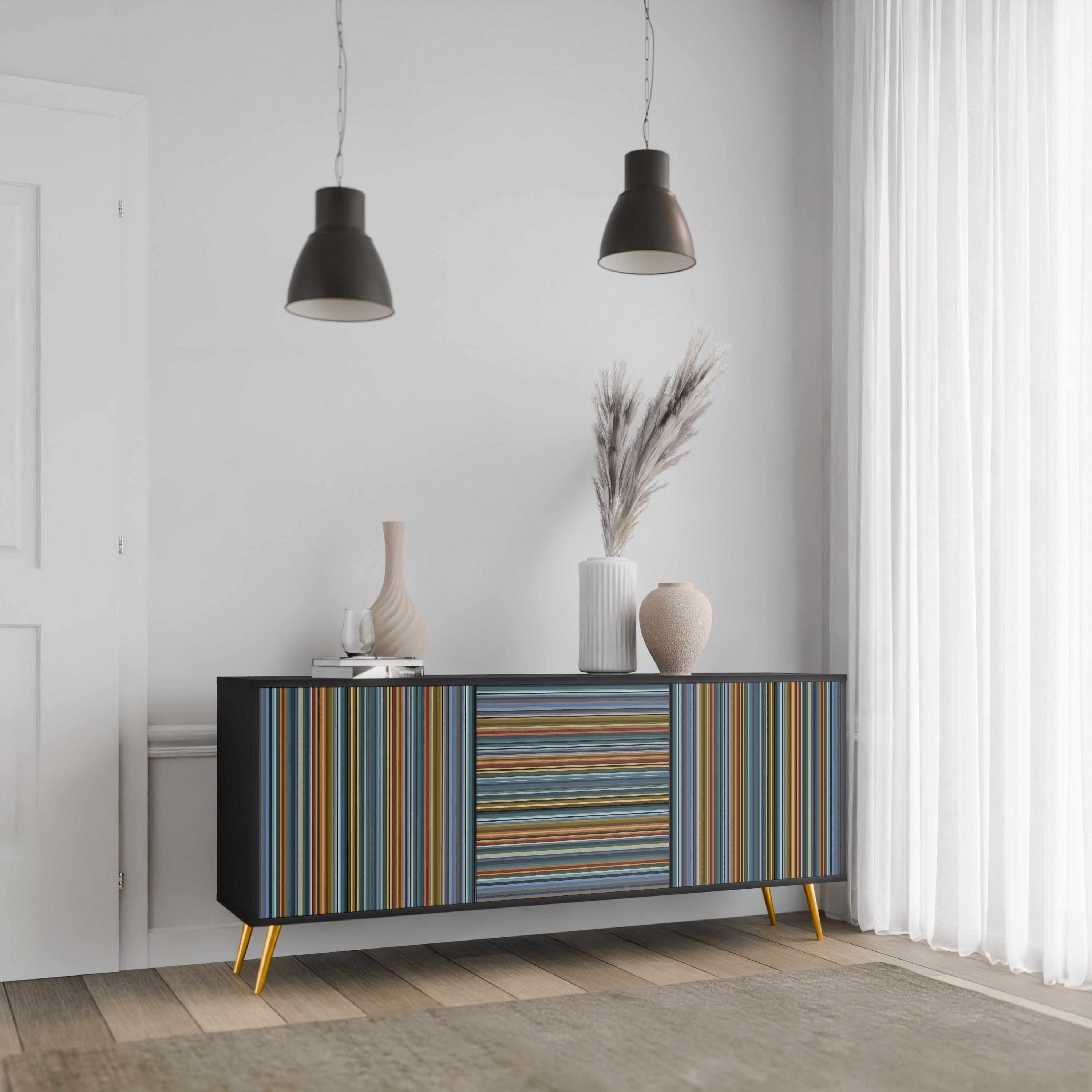 LINEOUT SPECTRUM 3-türiges Sideboard in Schwarz
