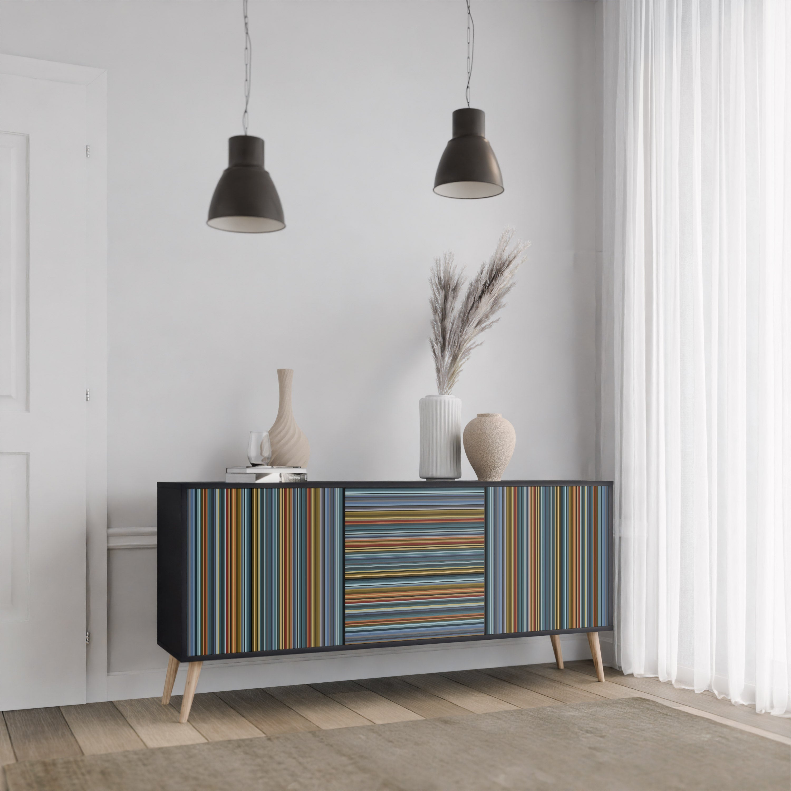 LINEOUT SPECTRUM 3-türiges Sideboard in Schwarz