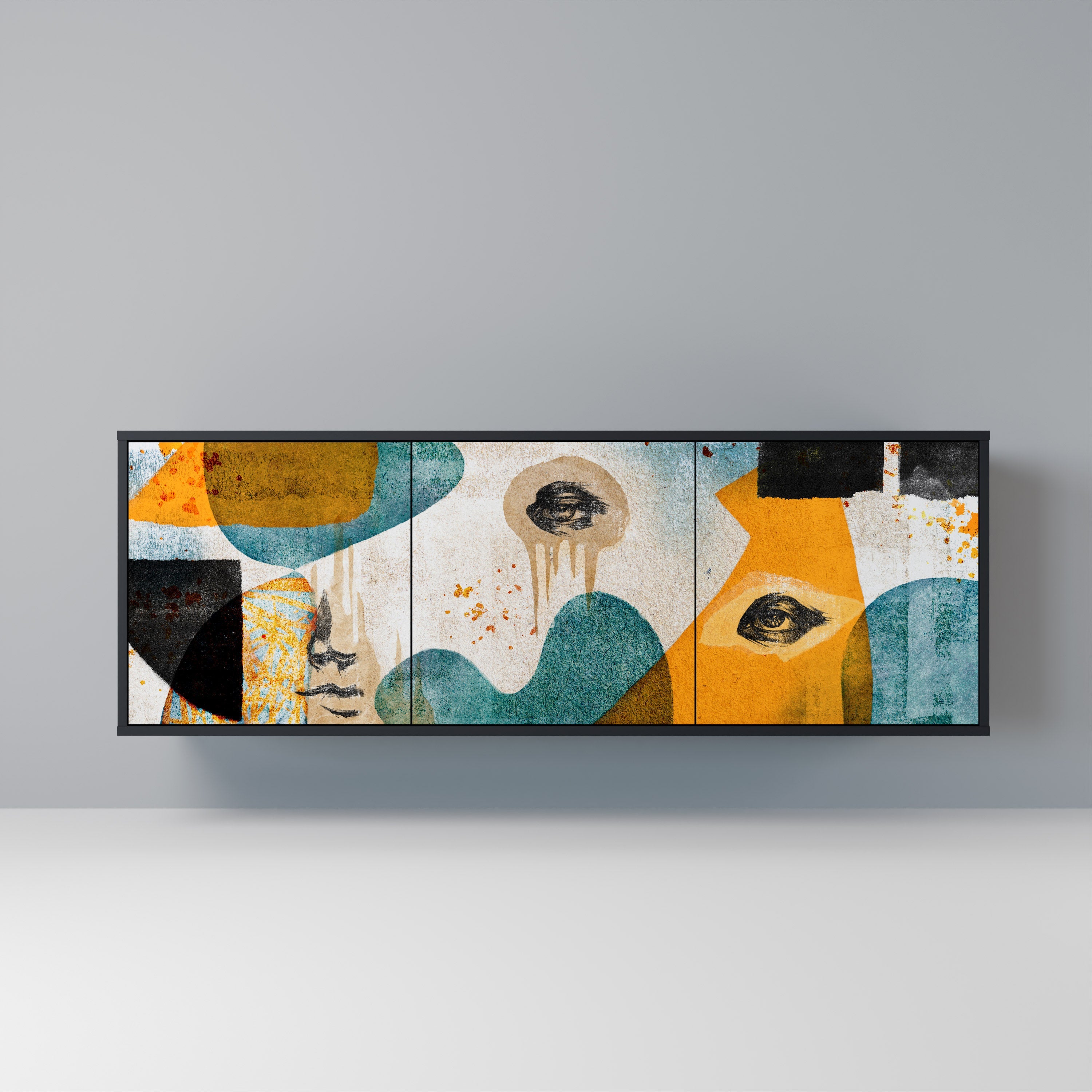 ABSTRACT FACES 3-türiges Sideboard in Schwarz