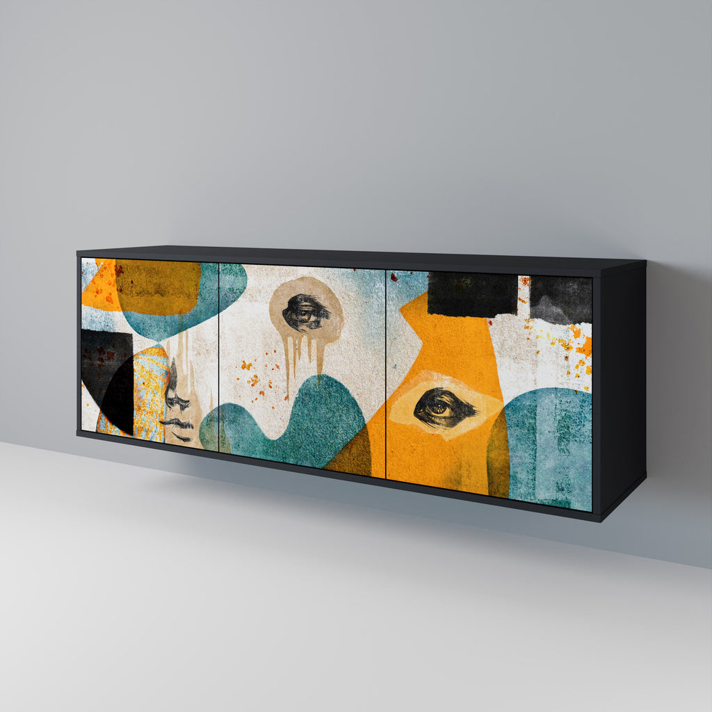 ABSTRACT FACES 3-türiges Sideboard in Schwarz