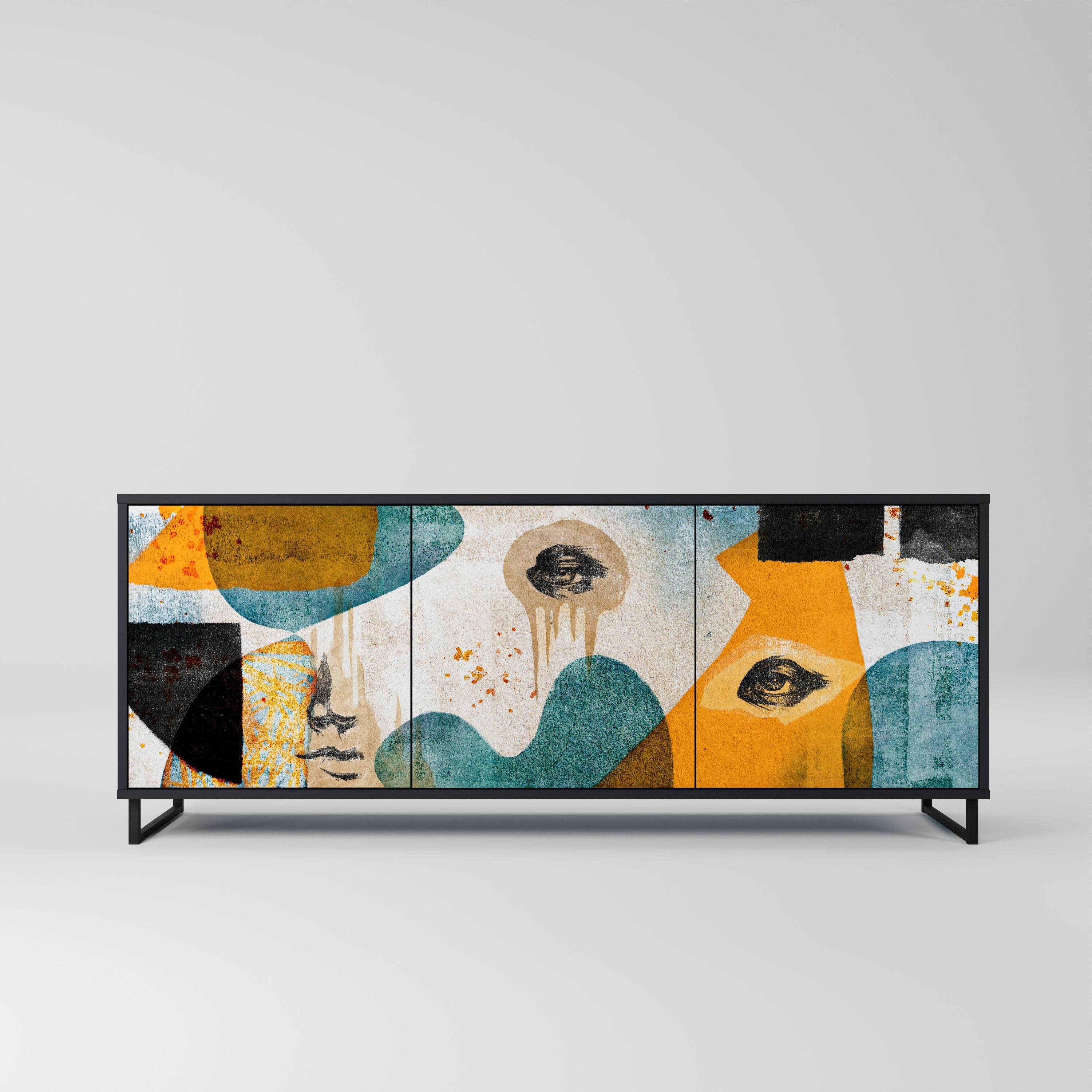 ABSTRACT FACES 3-türiges Sideboard in Schwarz