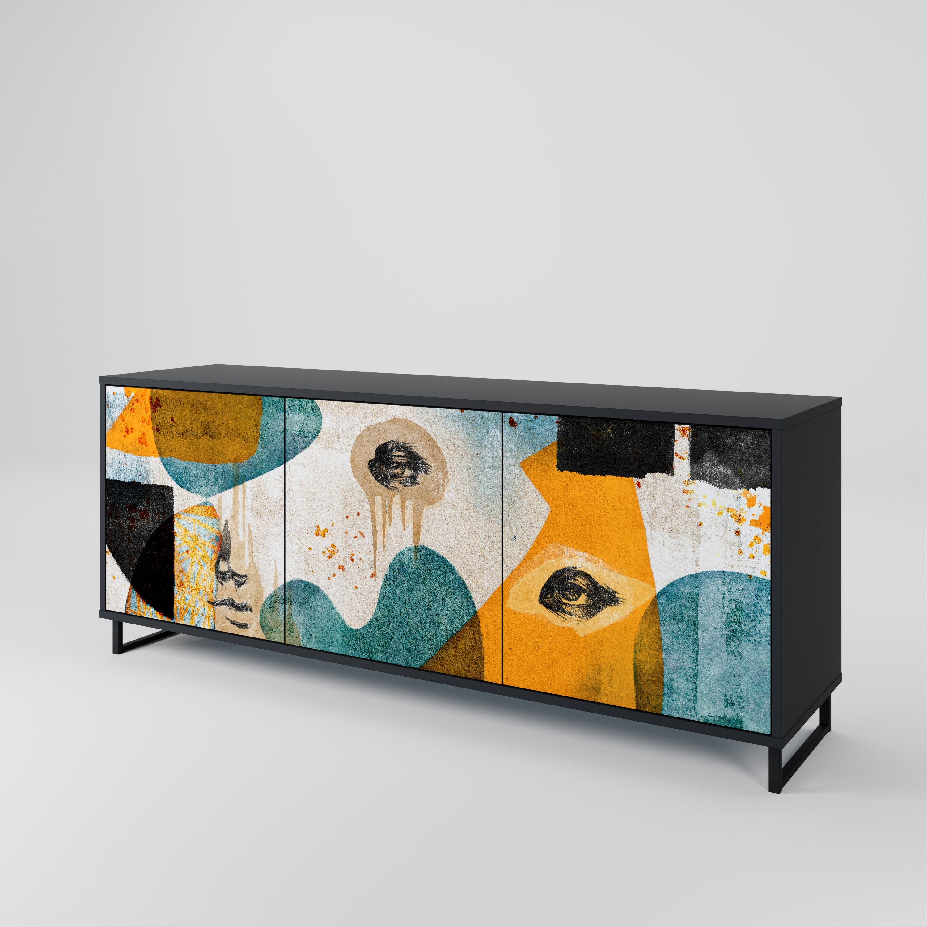 ABSTRACT FACES 3-türiges Sideboard in Schwarz