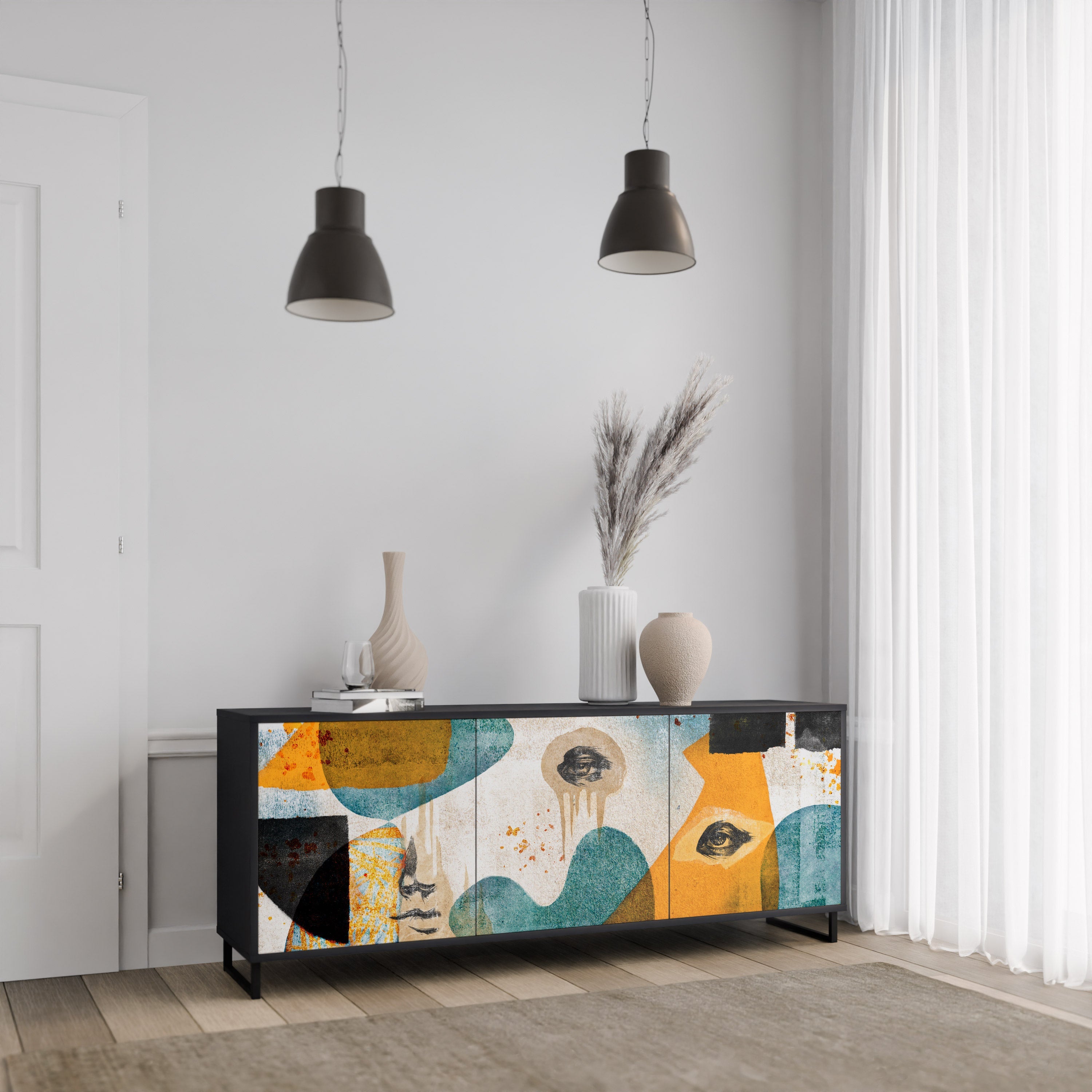 ABSTRACT FACES 3-türiges Sideboard in Schwarz