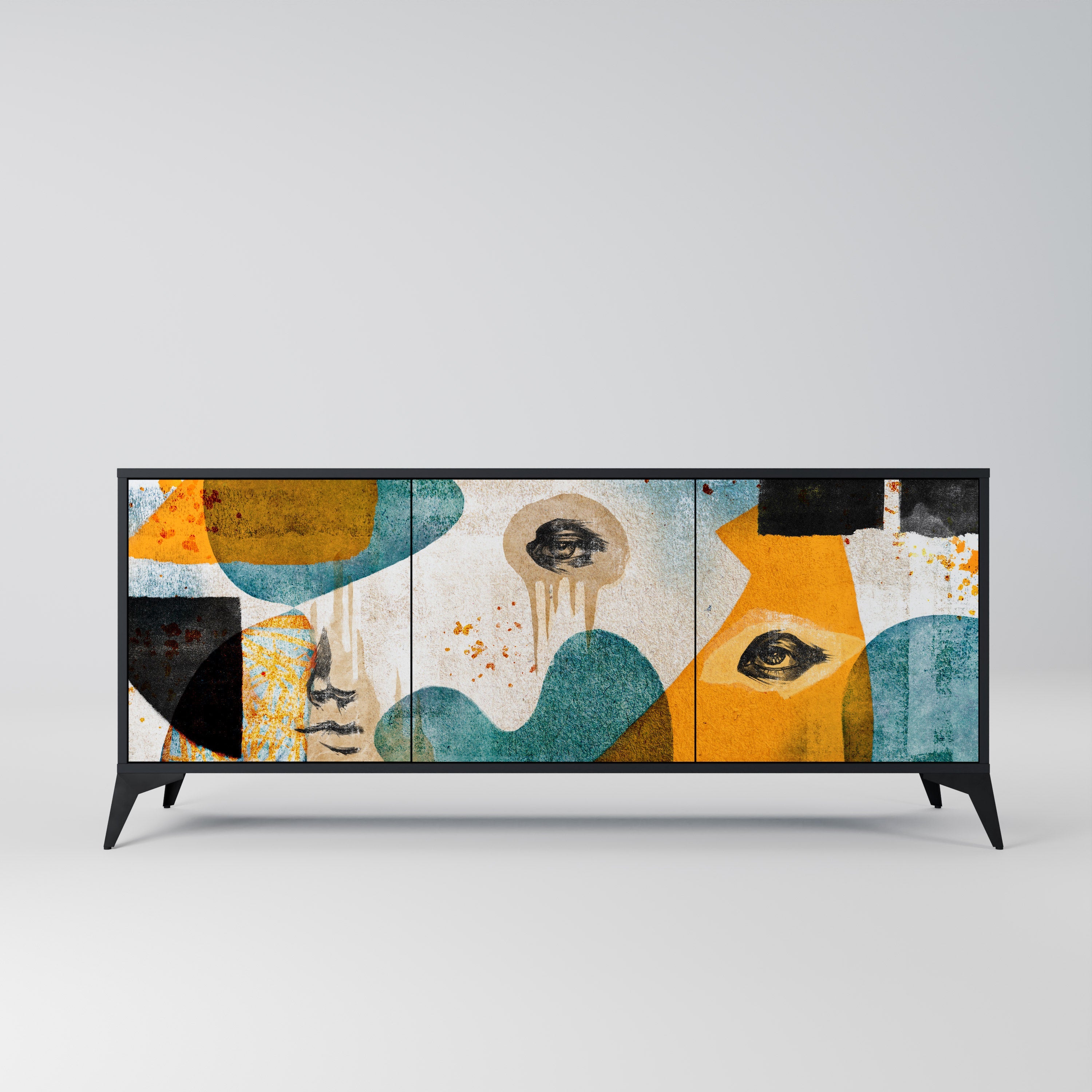 ABSTRACT FACES 3-türiges Sideboard in Schwarz