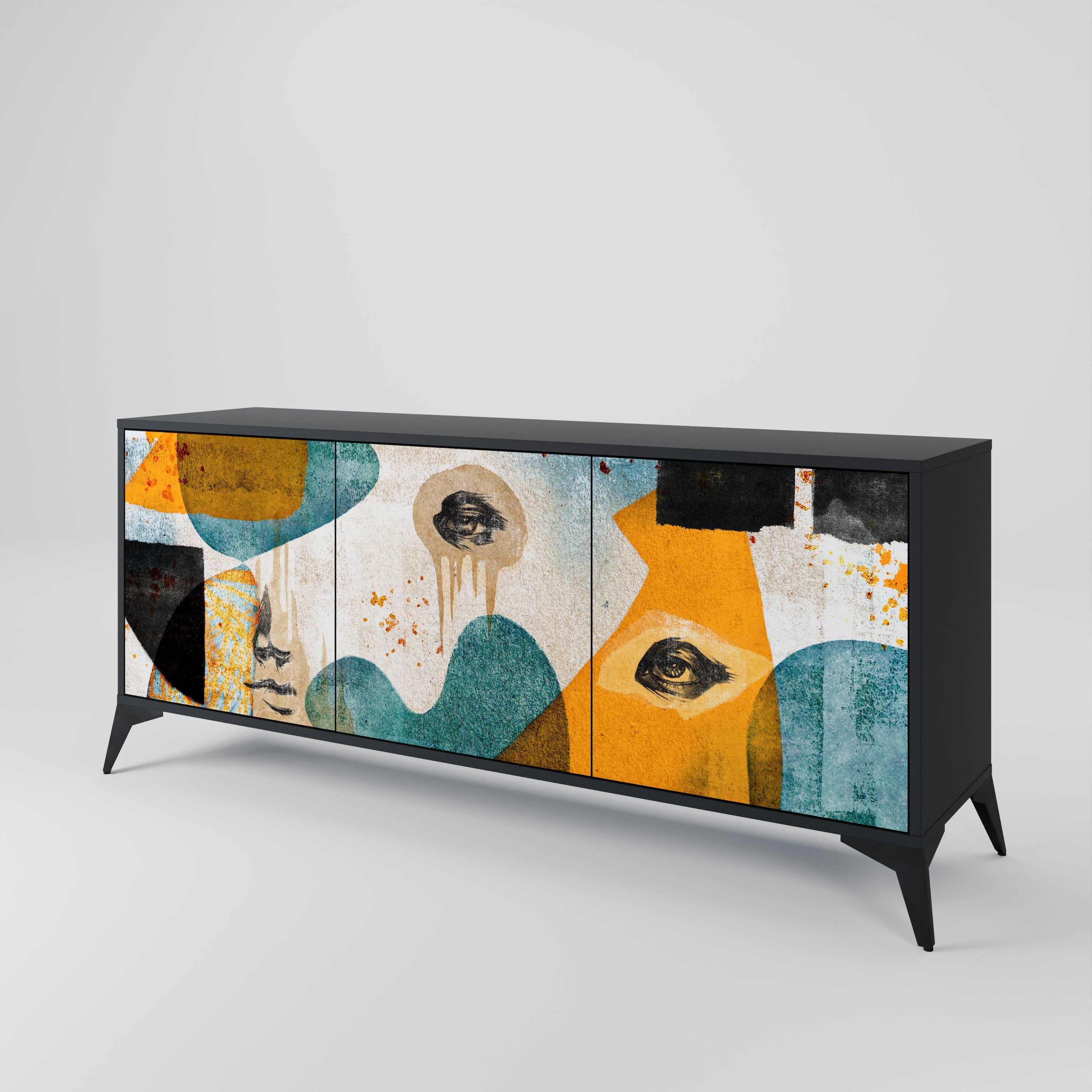 ABSTRACT FACES 3-türiges Sideboard in Schwarz