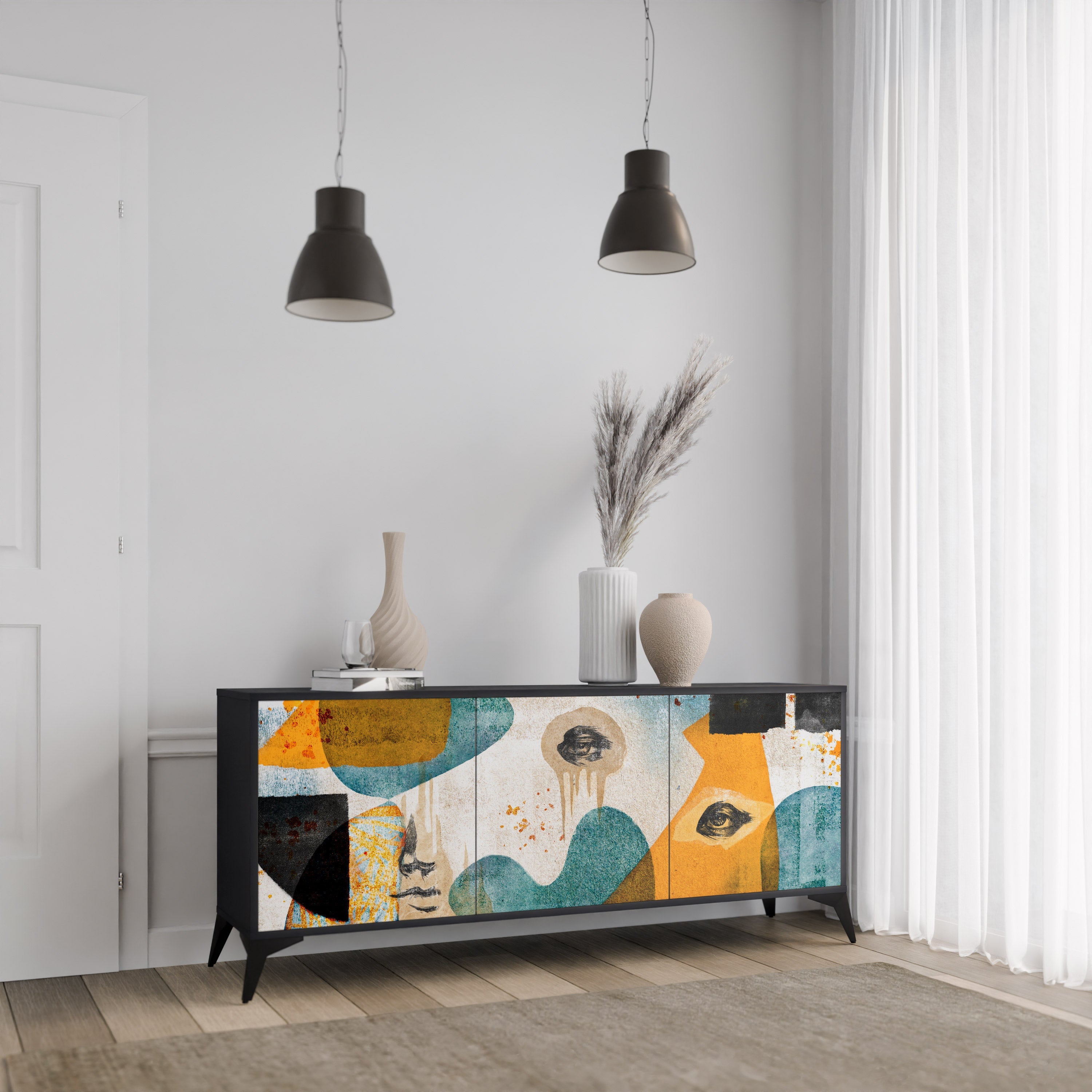 ABSTRACT FACES 3-türiges Sideboard in Schwarz