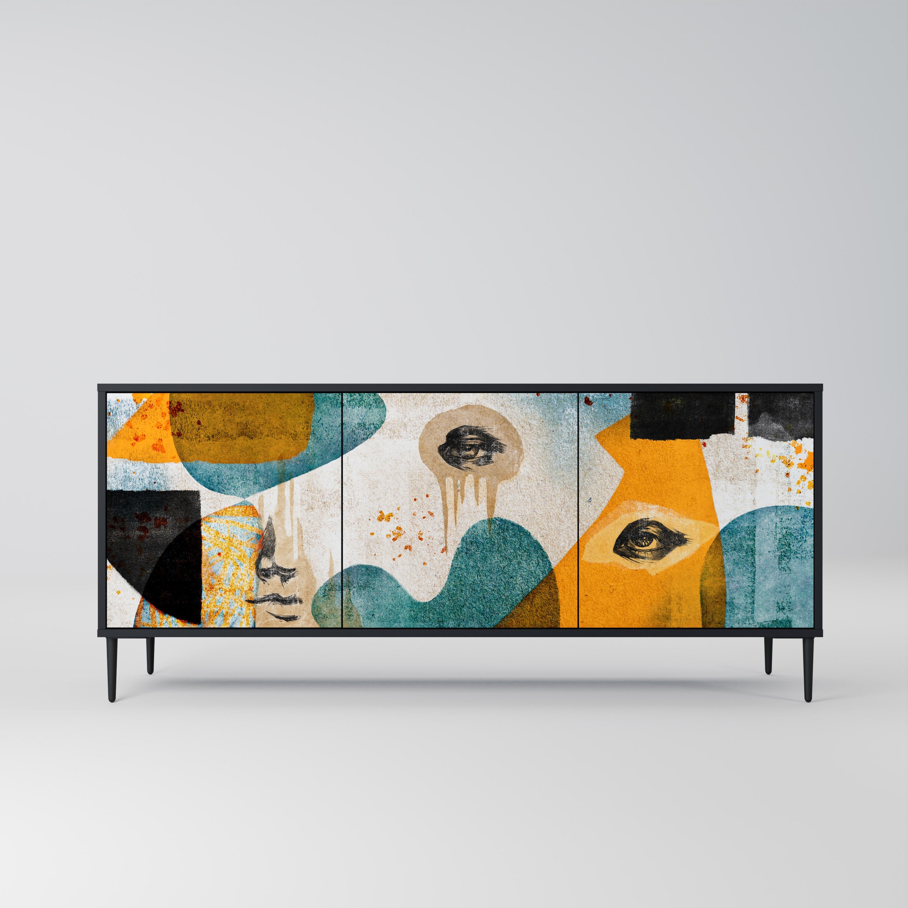 ABSTRACT FACES 3-türiges Sideboard in Schwarz