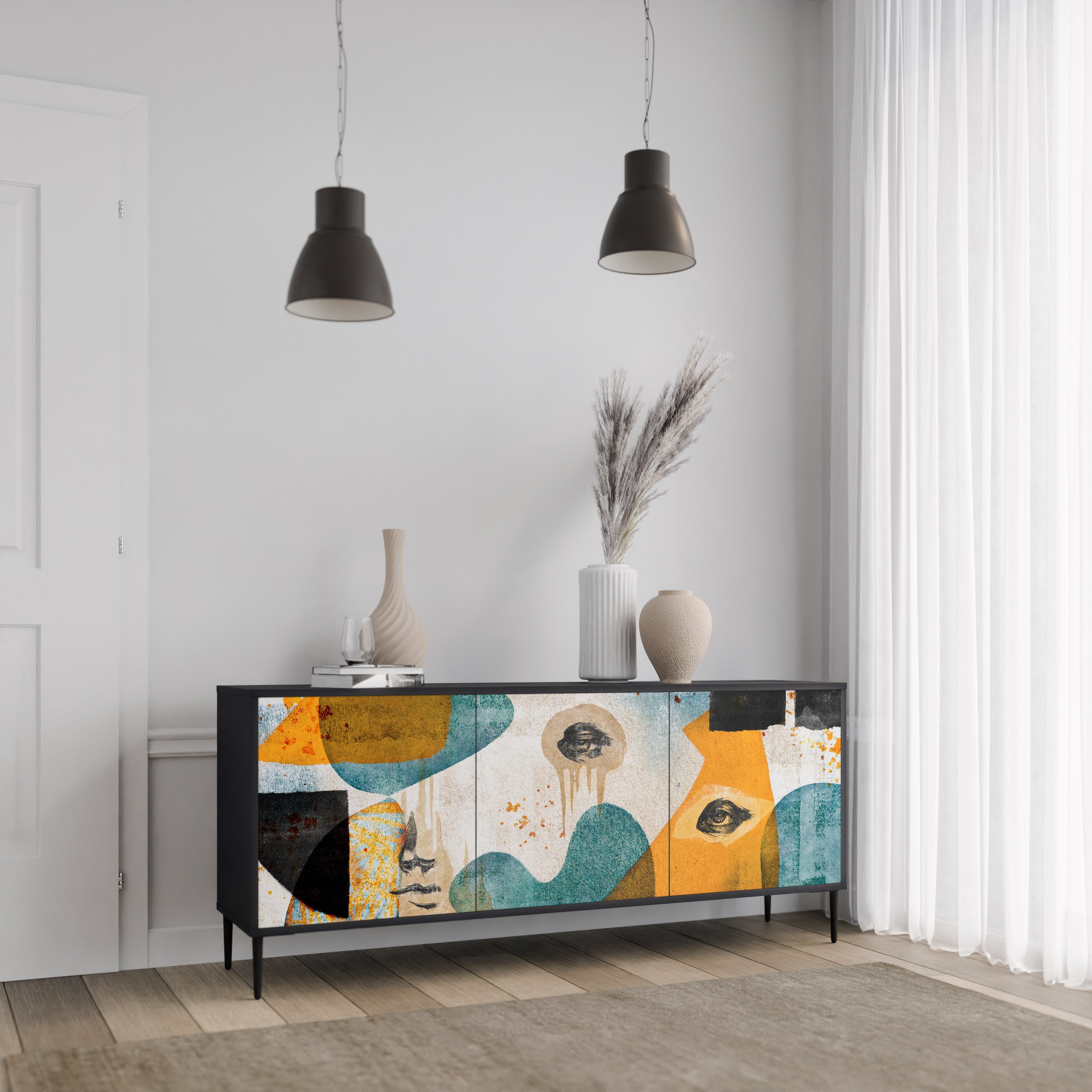 ABSTRACT FACES 3-türiges Sideboard in Schwarz