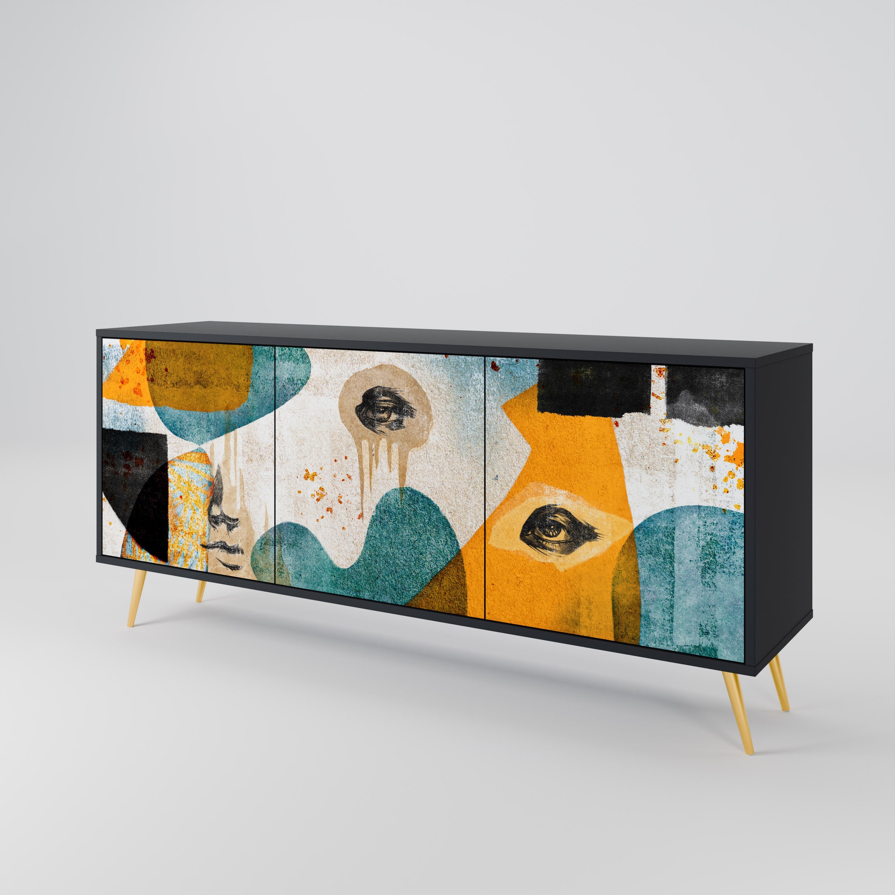 ABSTRACT FACES 3-türiges Sideboard in Schwarz