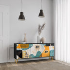 ABSTRACT FACES 3-Door Sideboard in Black Finish