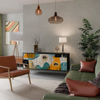 ABSTRACT FACES 3-Door Sideboard in Black Finish