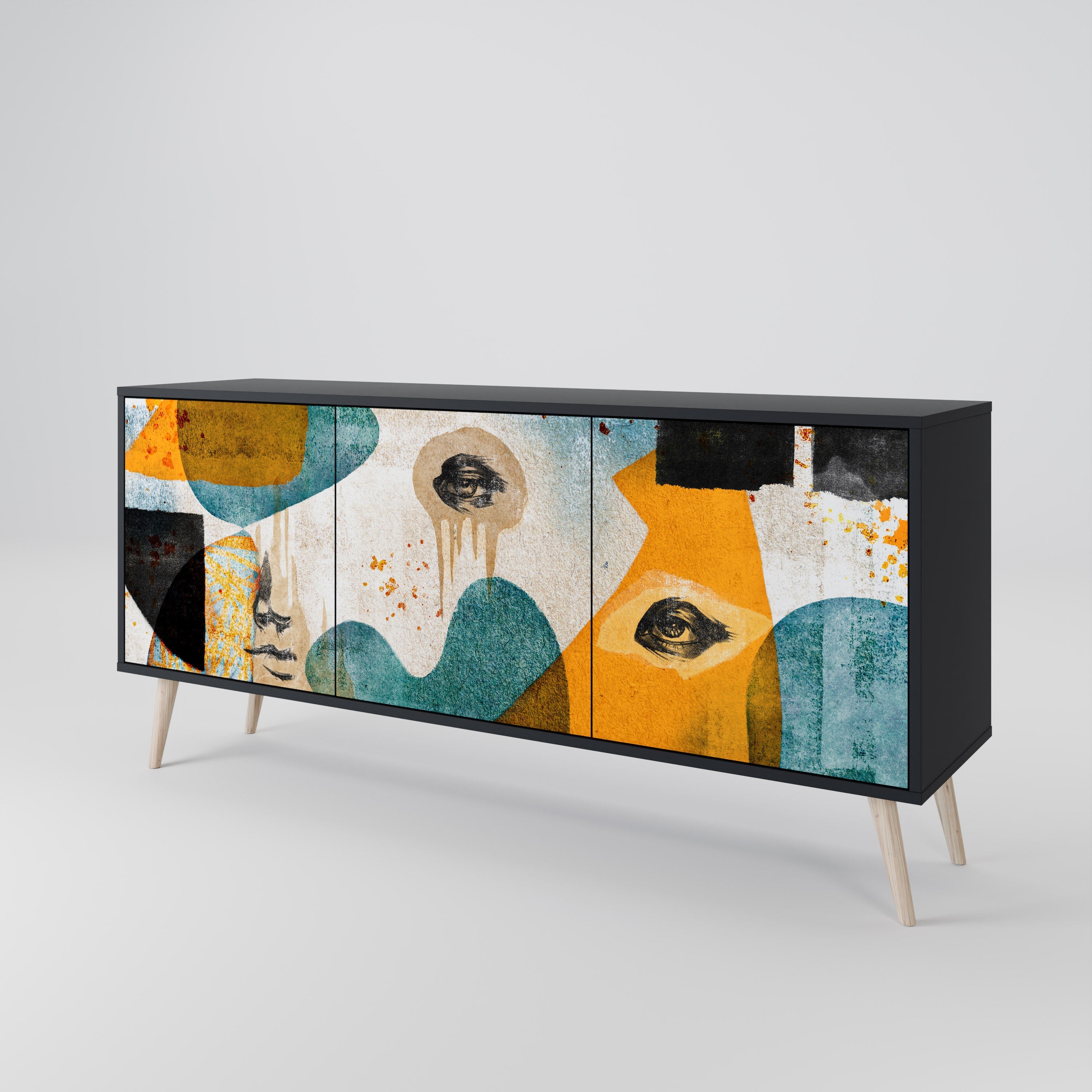 ABSTRACT FACES 3-türiges Sideboard in Schwarz
