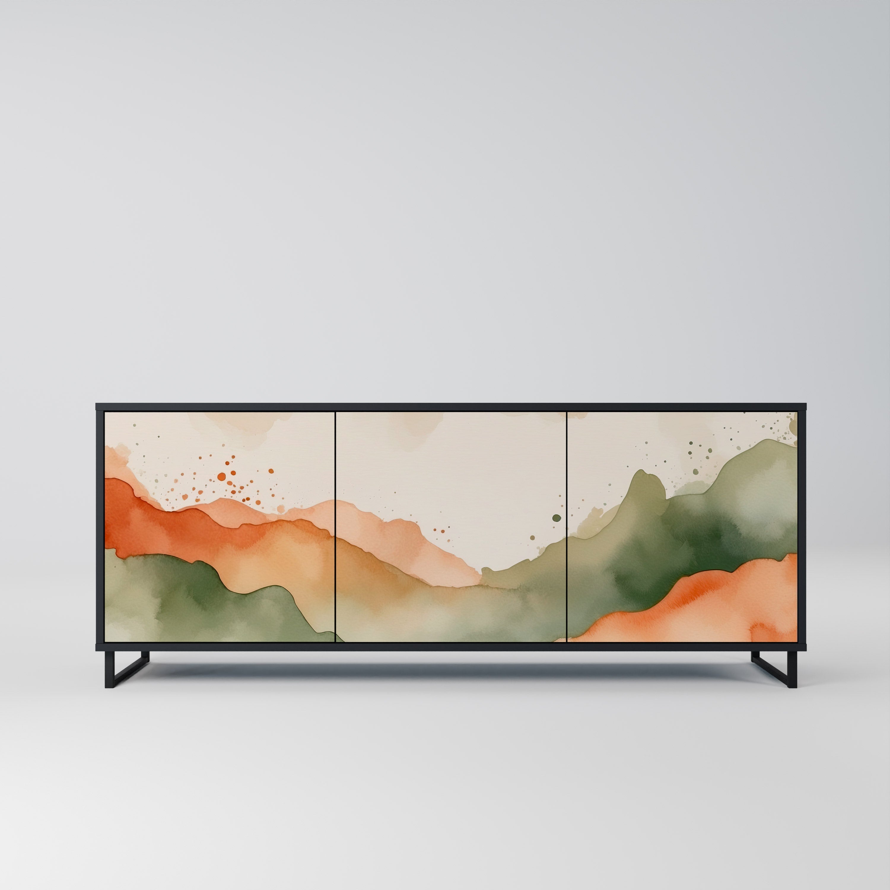 WATERCOLOUR PEAKS Sideboard mit 3 Türen in Schwarz