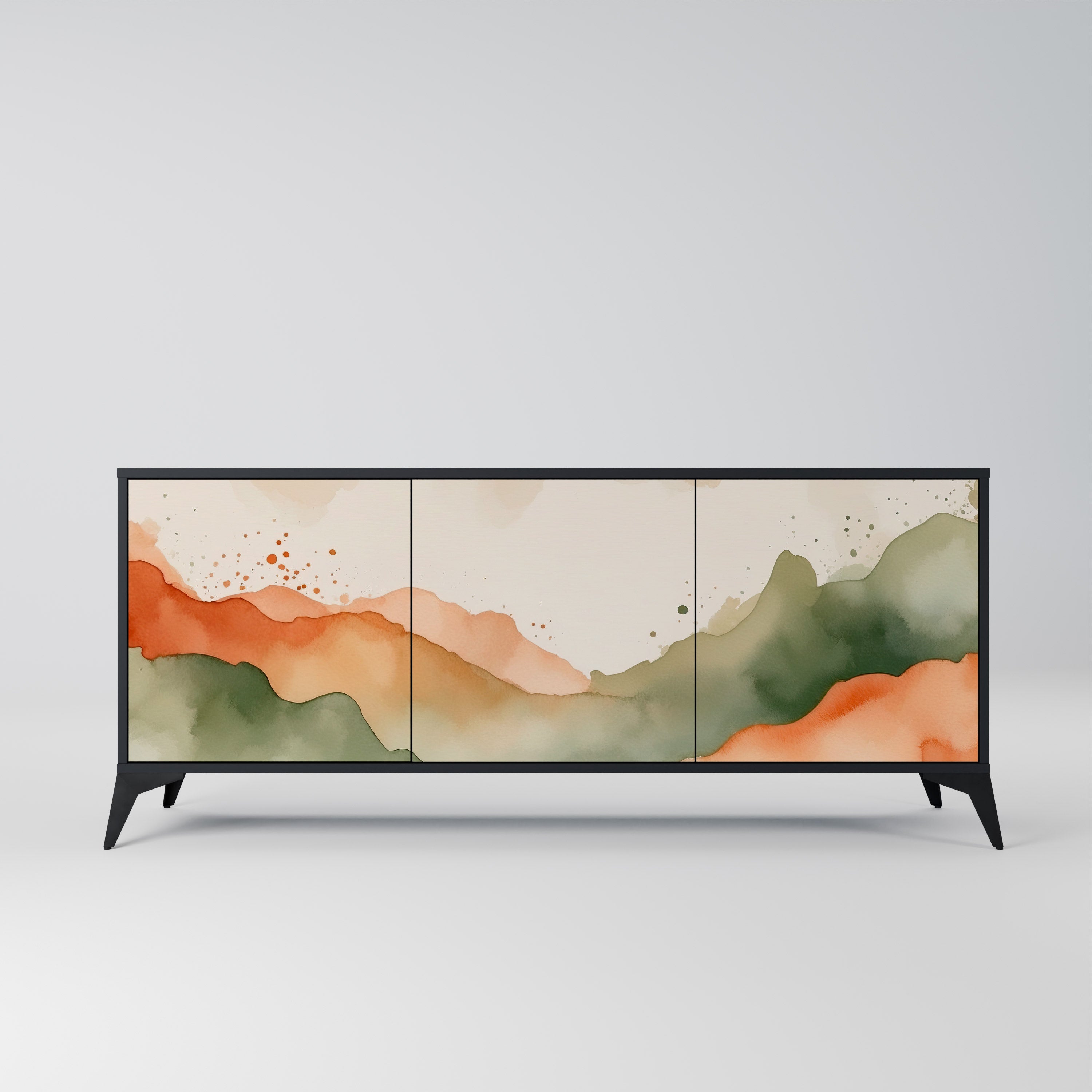 WATERCOLOUR PEAKS Sideboard mit 3 Türen in Schwarz