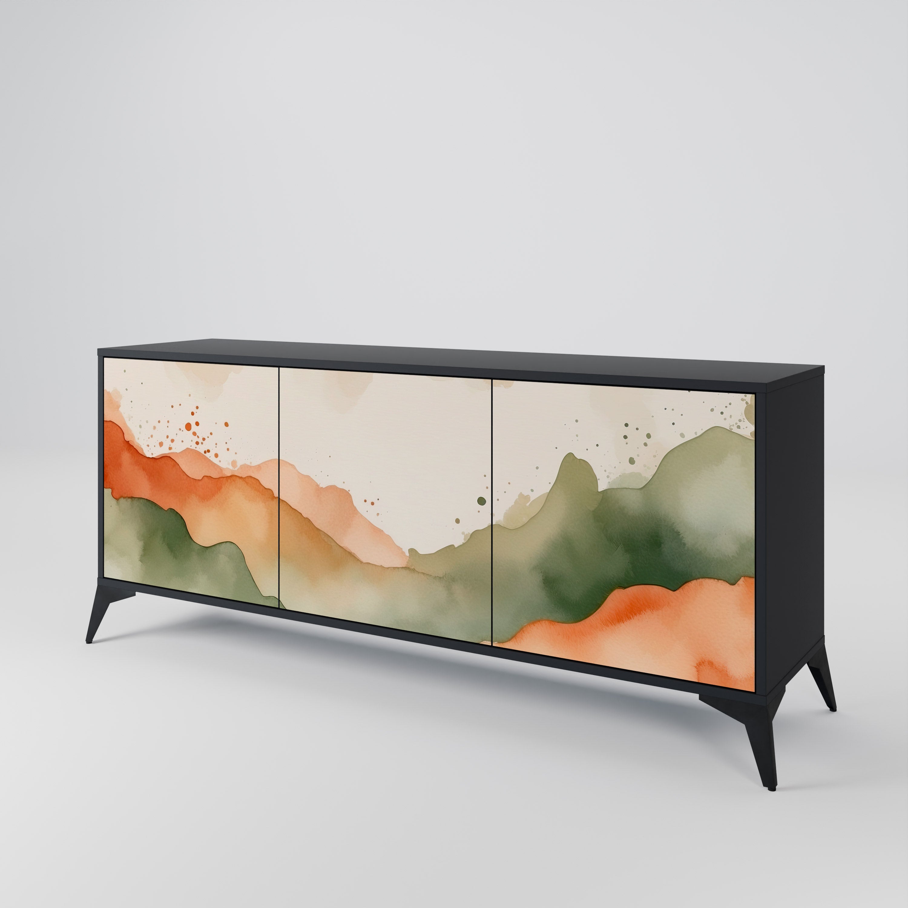 WATERCOLOUR PEAKS Sideboard mit 3 Türen in Schwarz