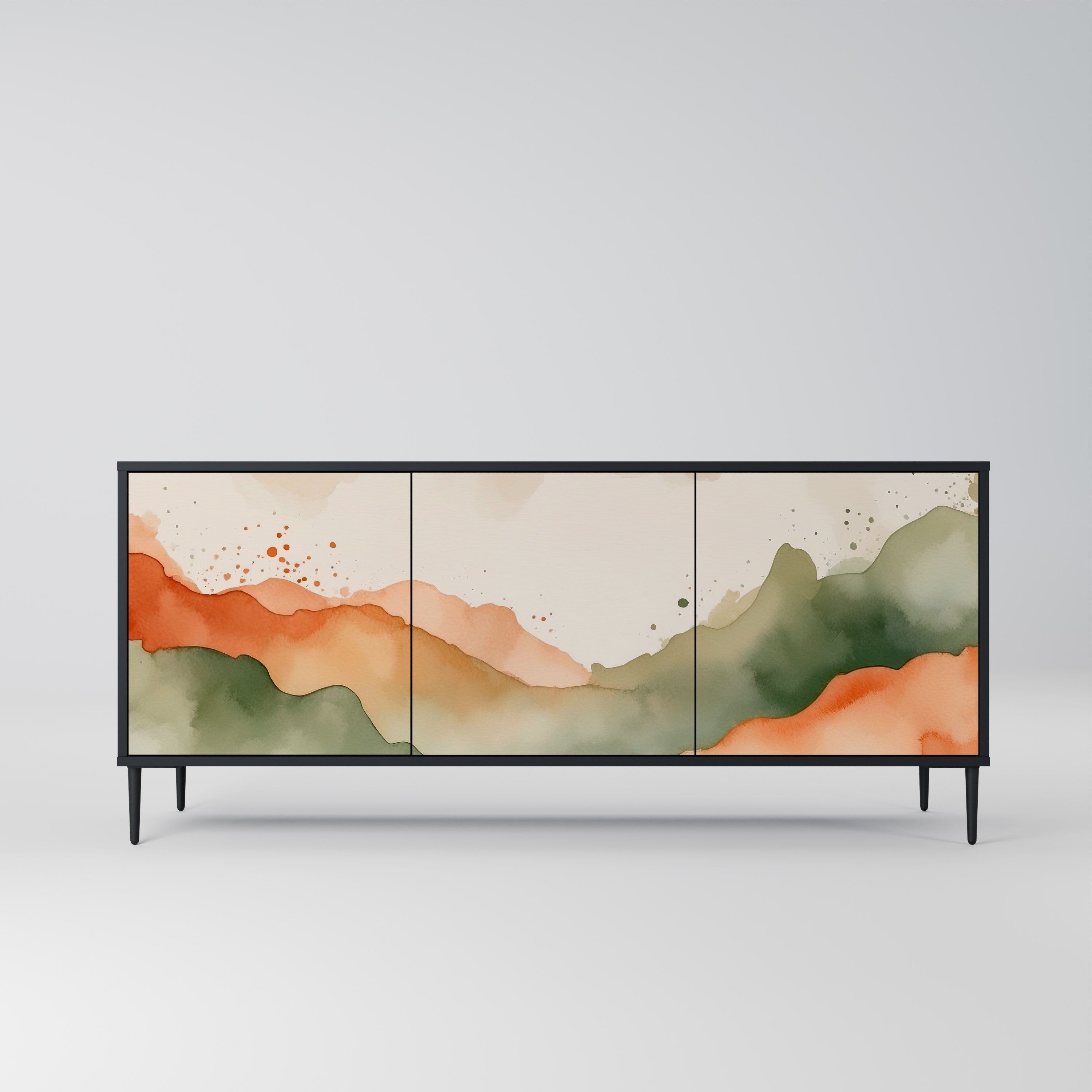 WATERCOLOUR PEAKS Sideboard mit 3 Türen in Schwarz