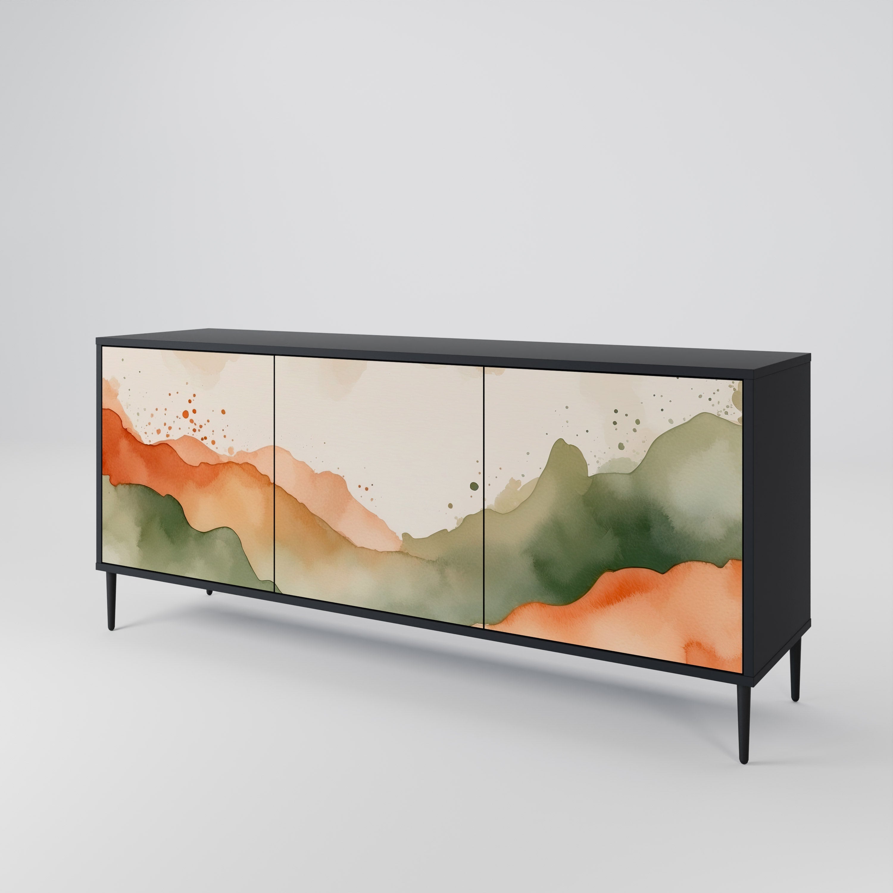 WATERCOLOUR PEAKS Sideboard mit 3 Türen in Schwarz