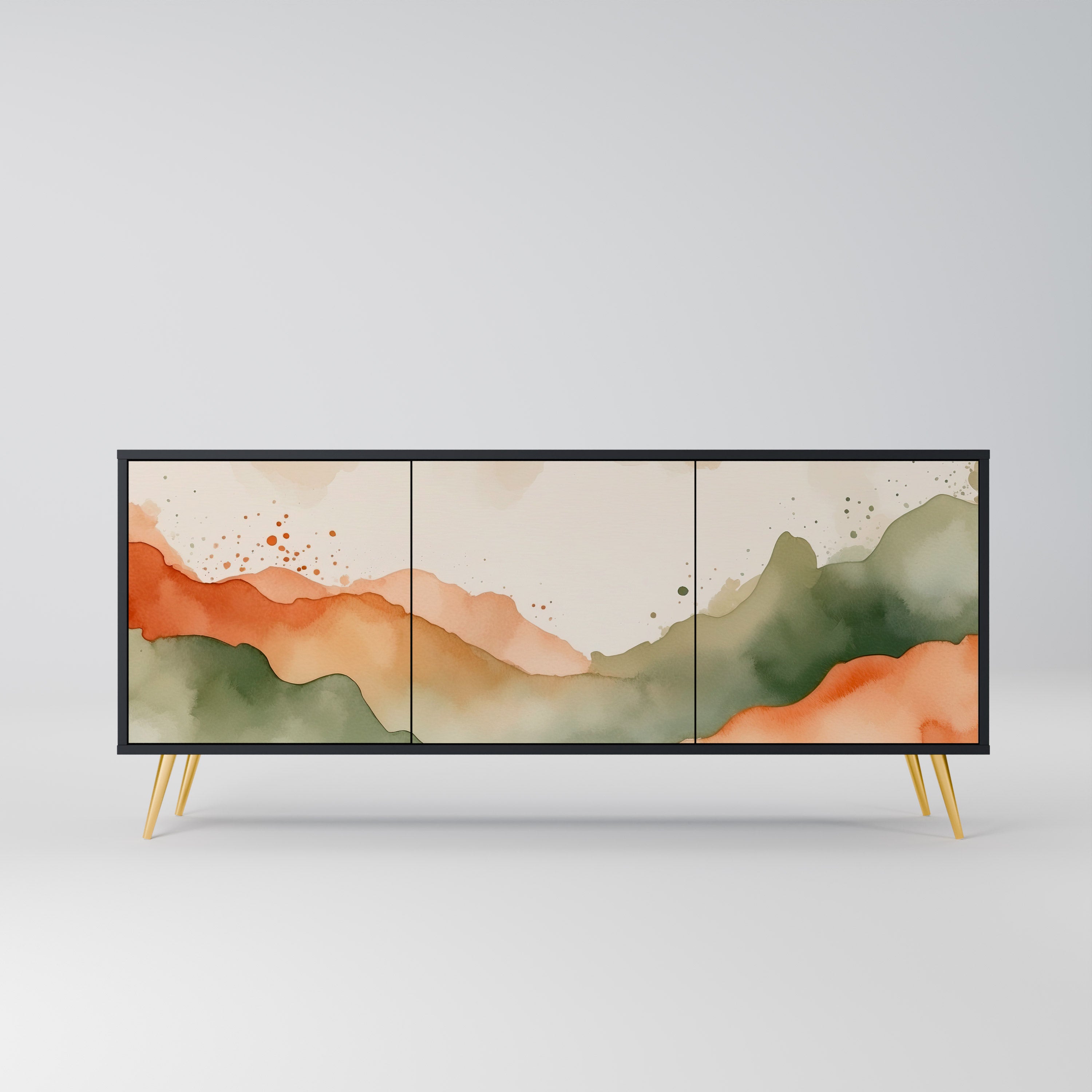 WATERCOLOUR PEAKS Sideboard mit 3 Türen in Schwarz