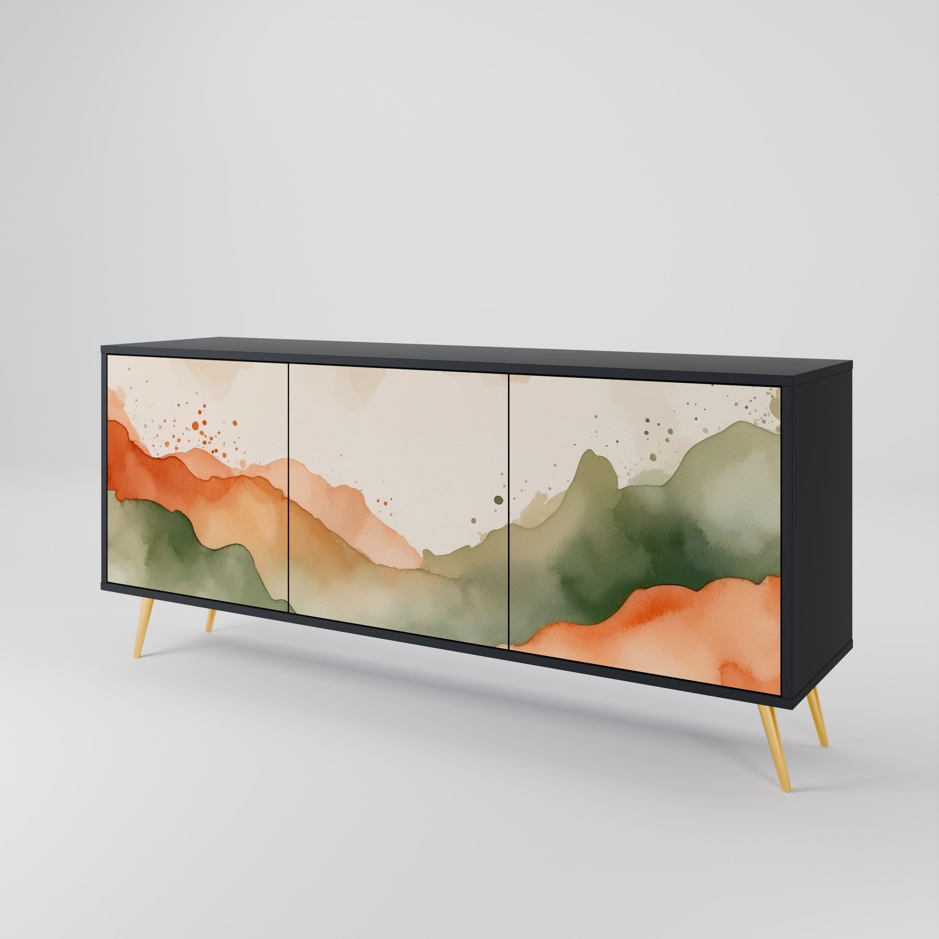 WATERCOLOUR PEAKS Sideboard mit 3 Türen in Schwarz