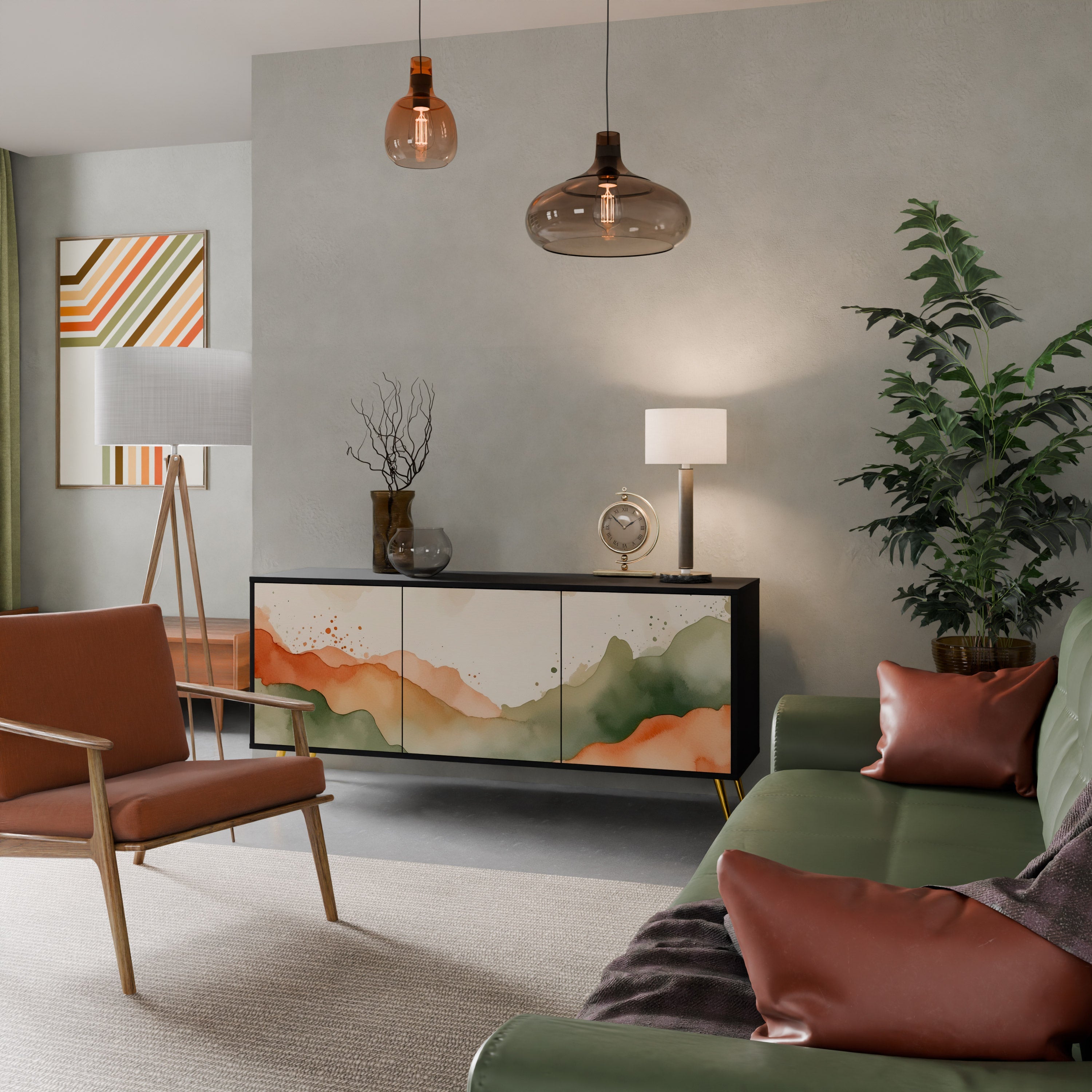 WATERCOLOUR PEAKS Sideboard mit 3 Türen in Schwarz