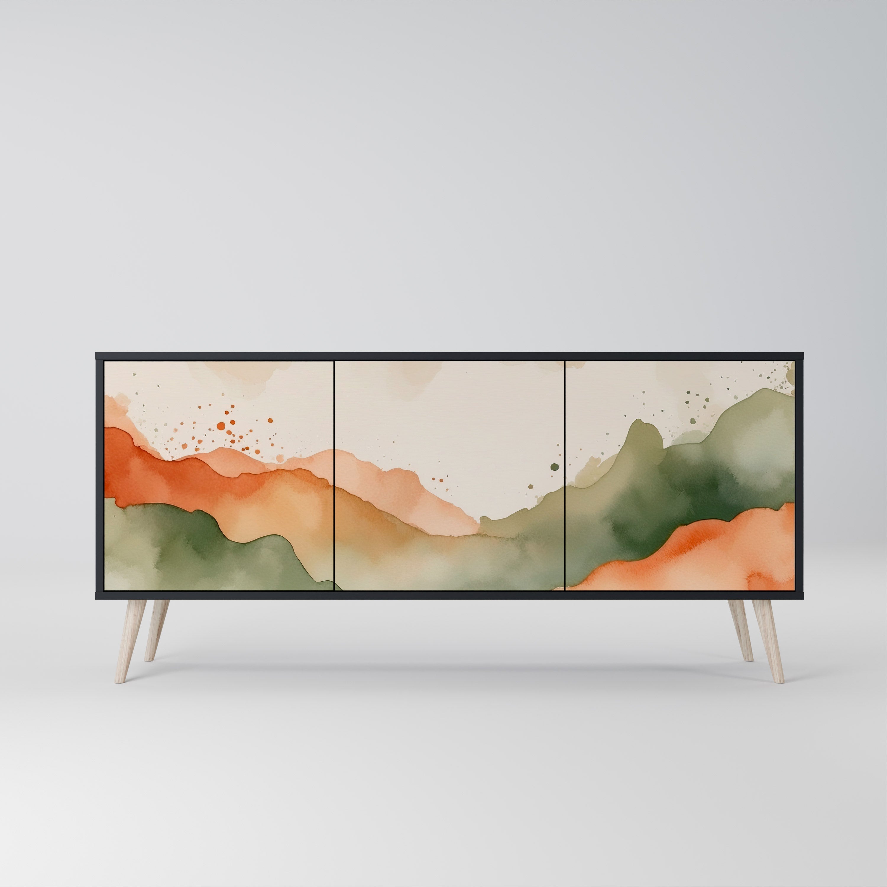 WATERCOLOUR PEAKS Sideboard mit 3 Türen in Schwarz