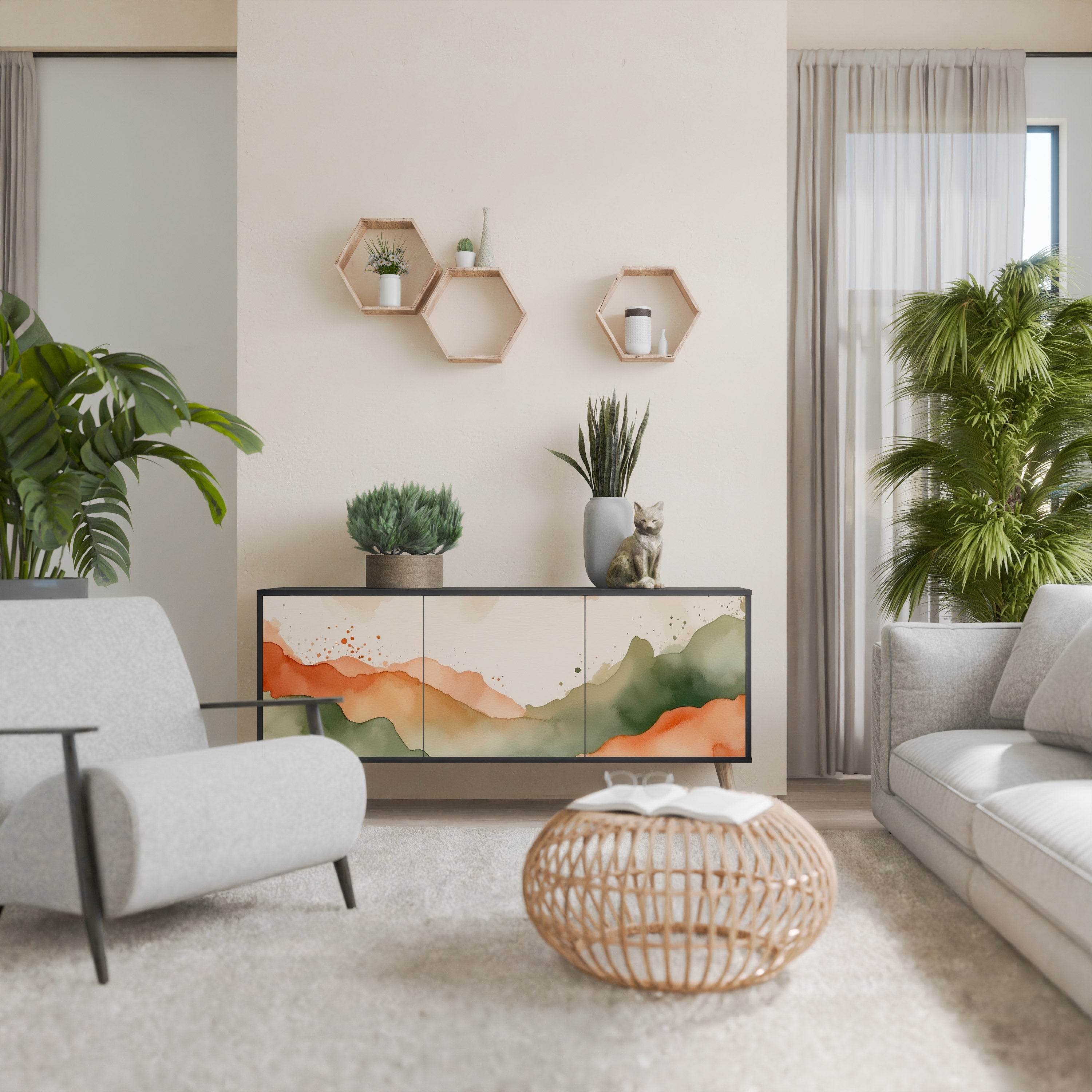 WATERCOLOUR PEAKS Sideboard mit 3 Türen in Schwarz