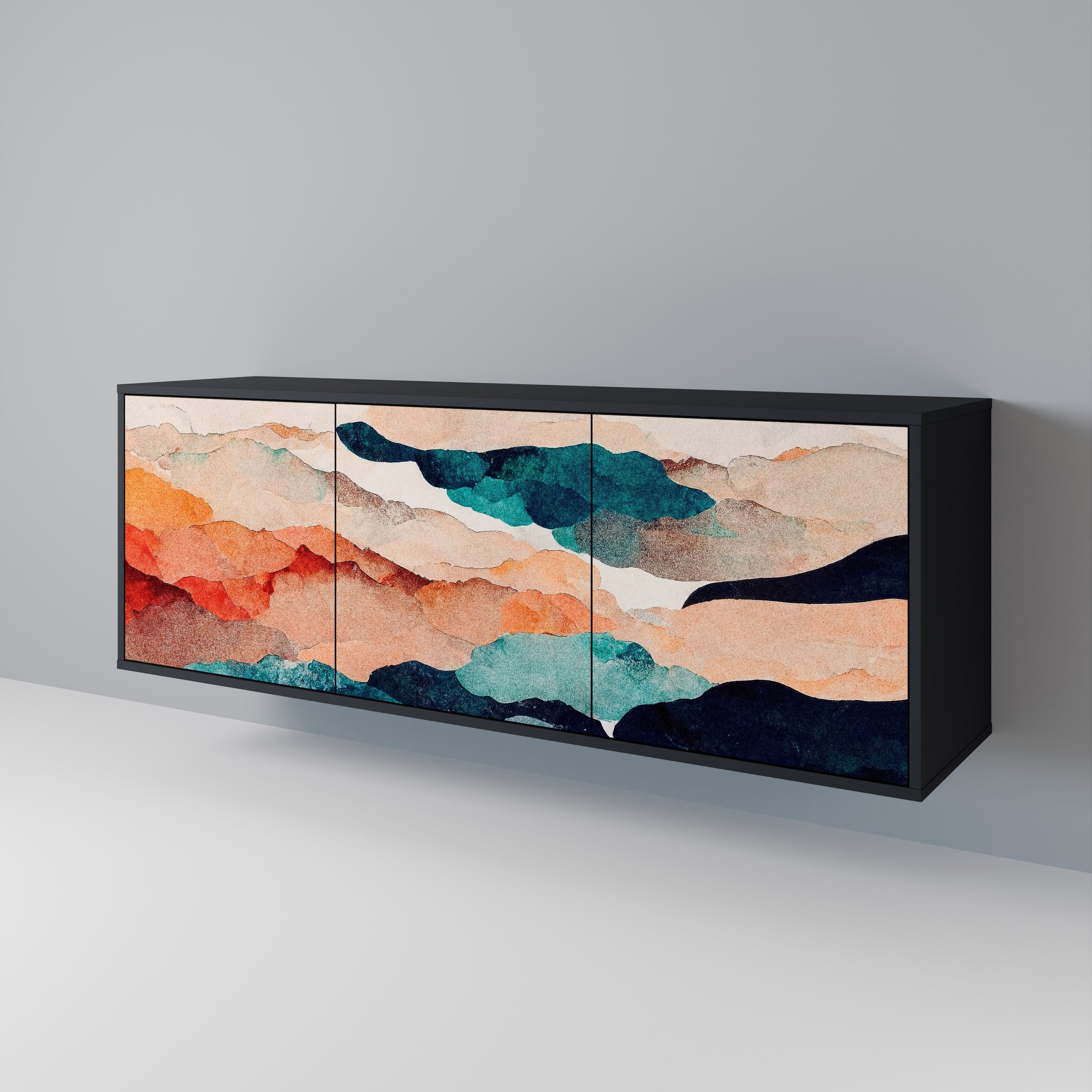 ABSTRACT LANDSCAPE 3-türiges Sideboard in Schwarz