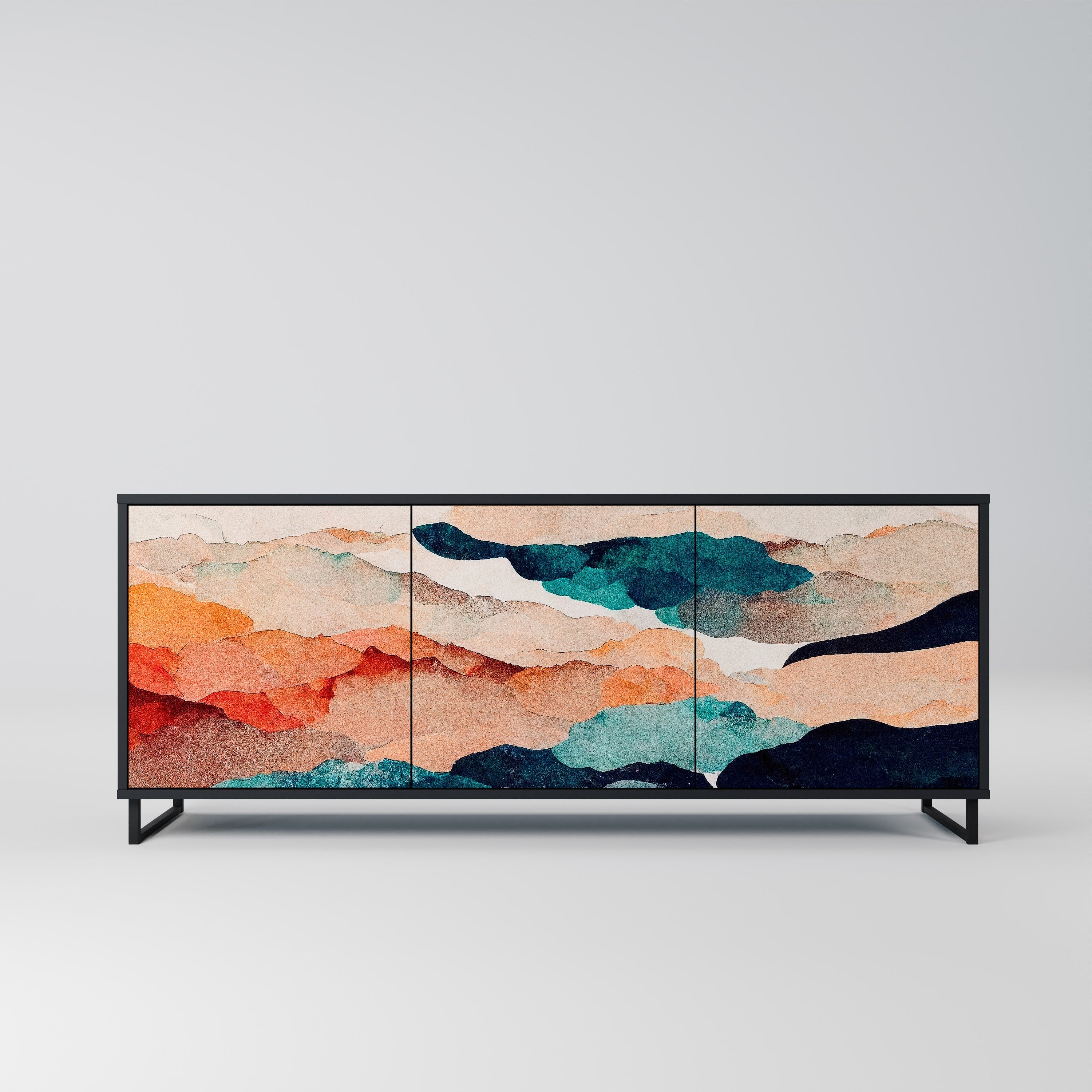 ABSTRACT LANDSCAPE 3-türiges Sideboard in Schwarz