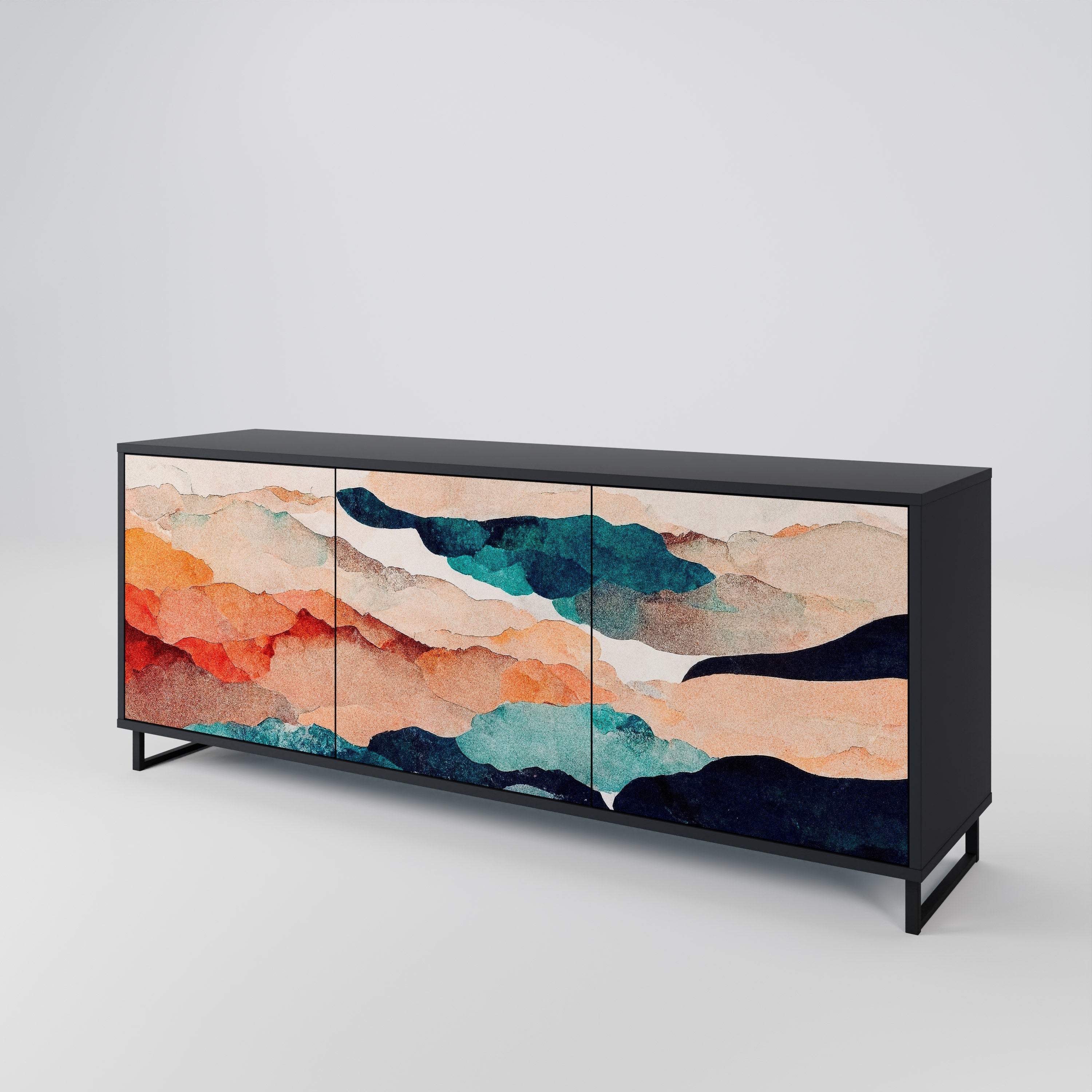 ABSTRACT LANDSCAPE 3-türiges Sideboard in Schwarz