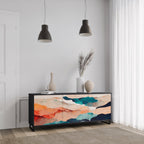 ABSTRACT LANDSCAPE Sideboard mit 3 Türen in Schwarz