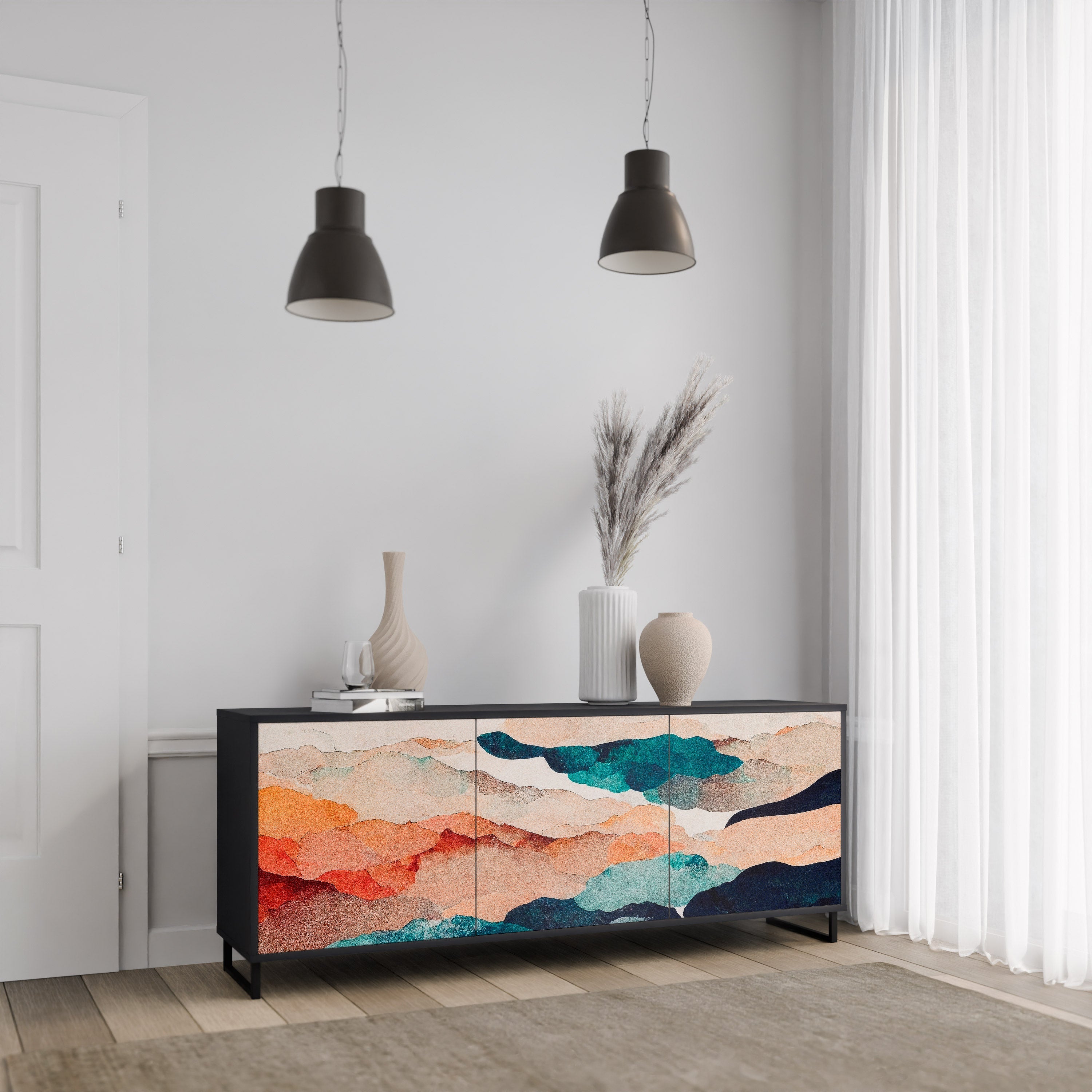 ABSTRACT LANDSCAPE 3-türiges Sideboard in Schwarz