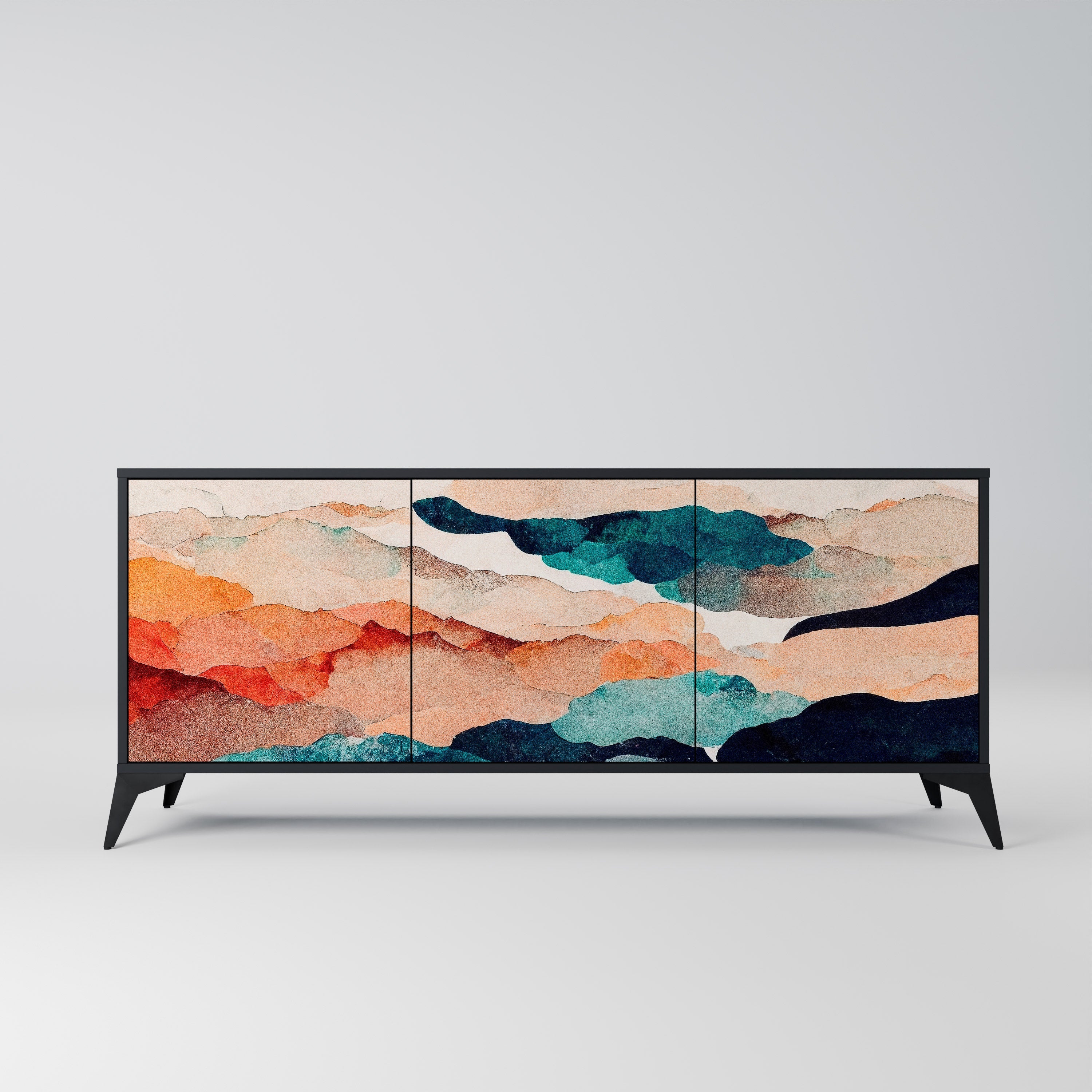 ABSTRACT LANDSCAPE 3-türiges Sideboard in Schwarz