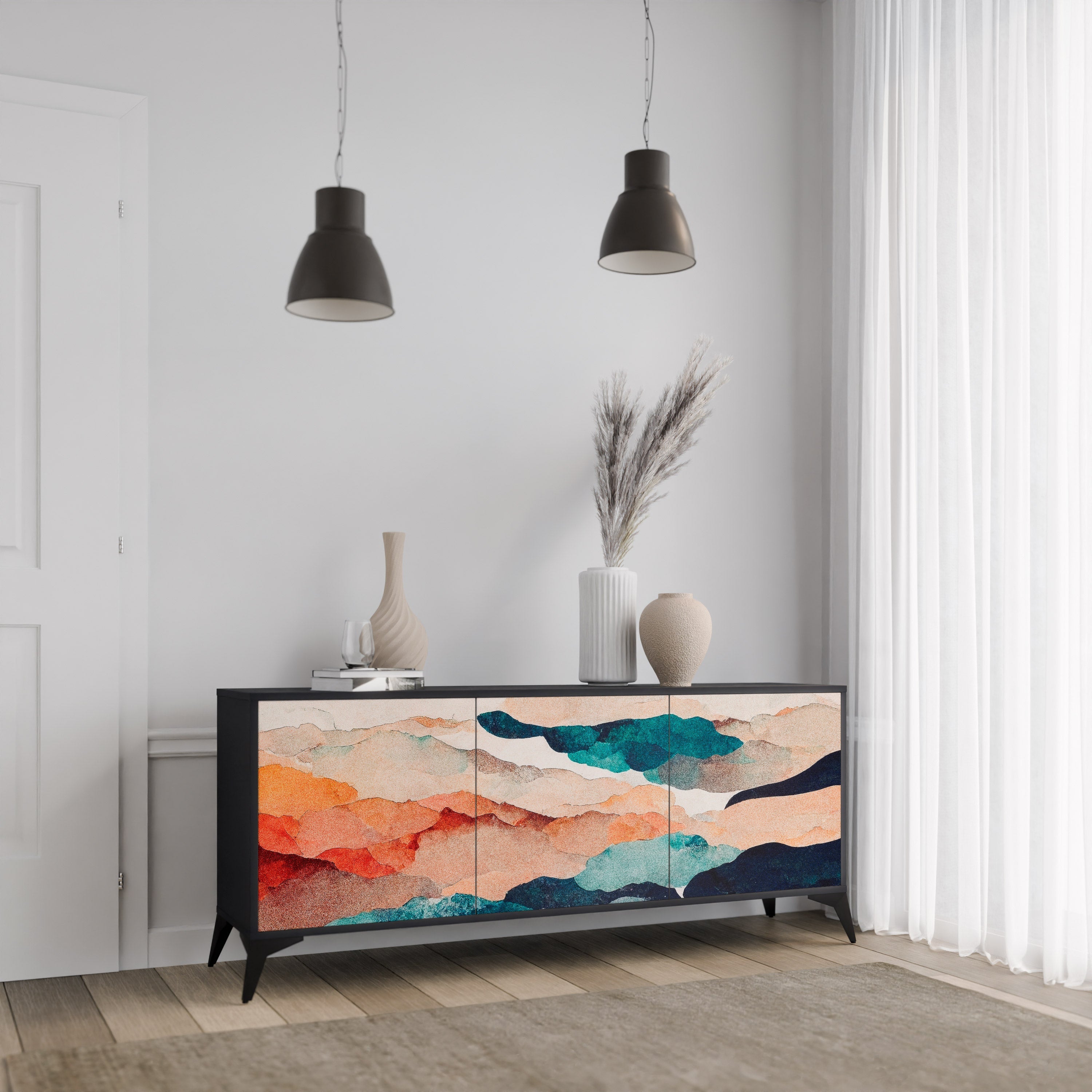 ABSTRACT LANDSCAPE 3-türiges Sideboard in Schwarz