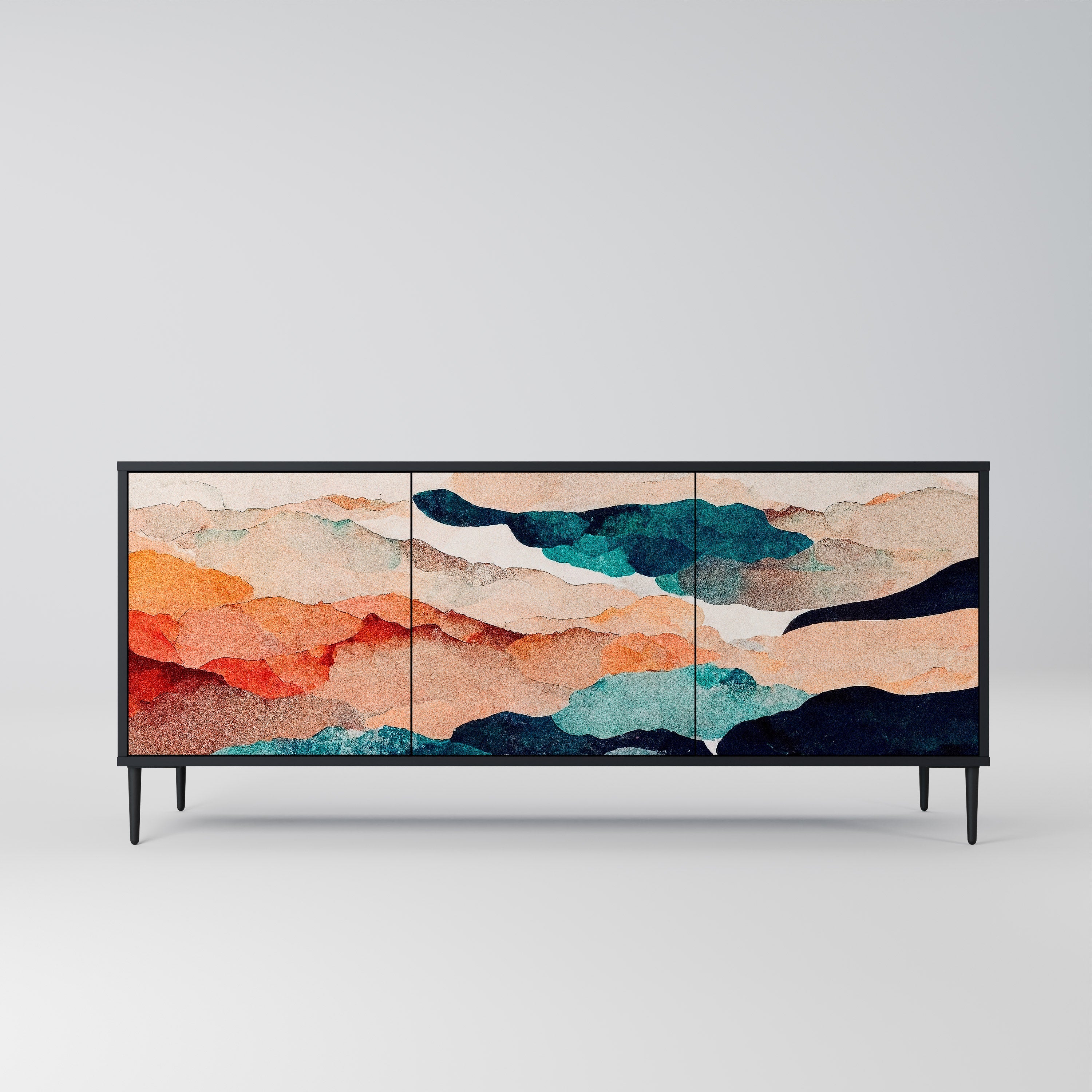 ABSTRACT LANDSCAPE 3-türiges Sideboard in Schwarz