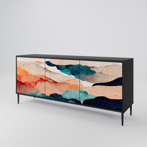 ABSTRACT LANDSCAPE Sideboard mit 3 Türen in Schwarz