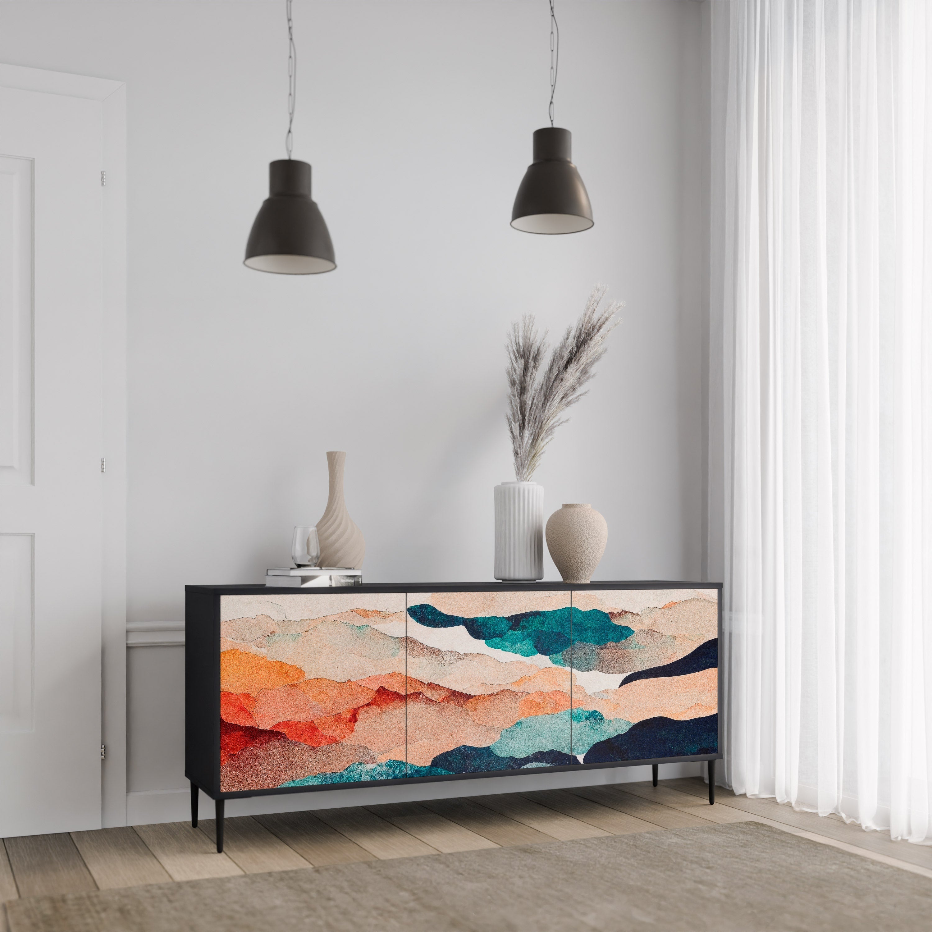 ABSTRACT LANDSCAPE 3-türiges Sideboard in Schwarz