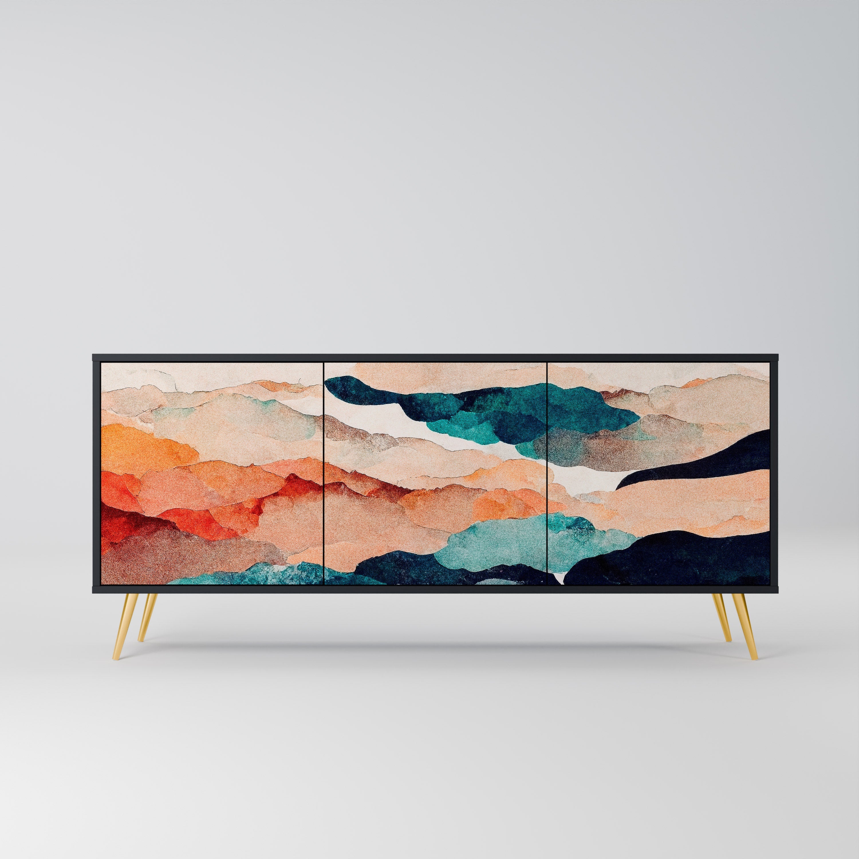 ABSTRACT LANDSCAPE 3-türiges Sideboard in Schwarz