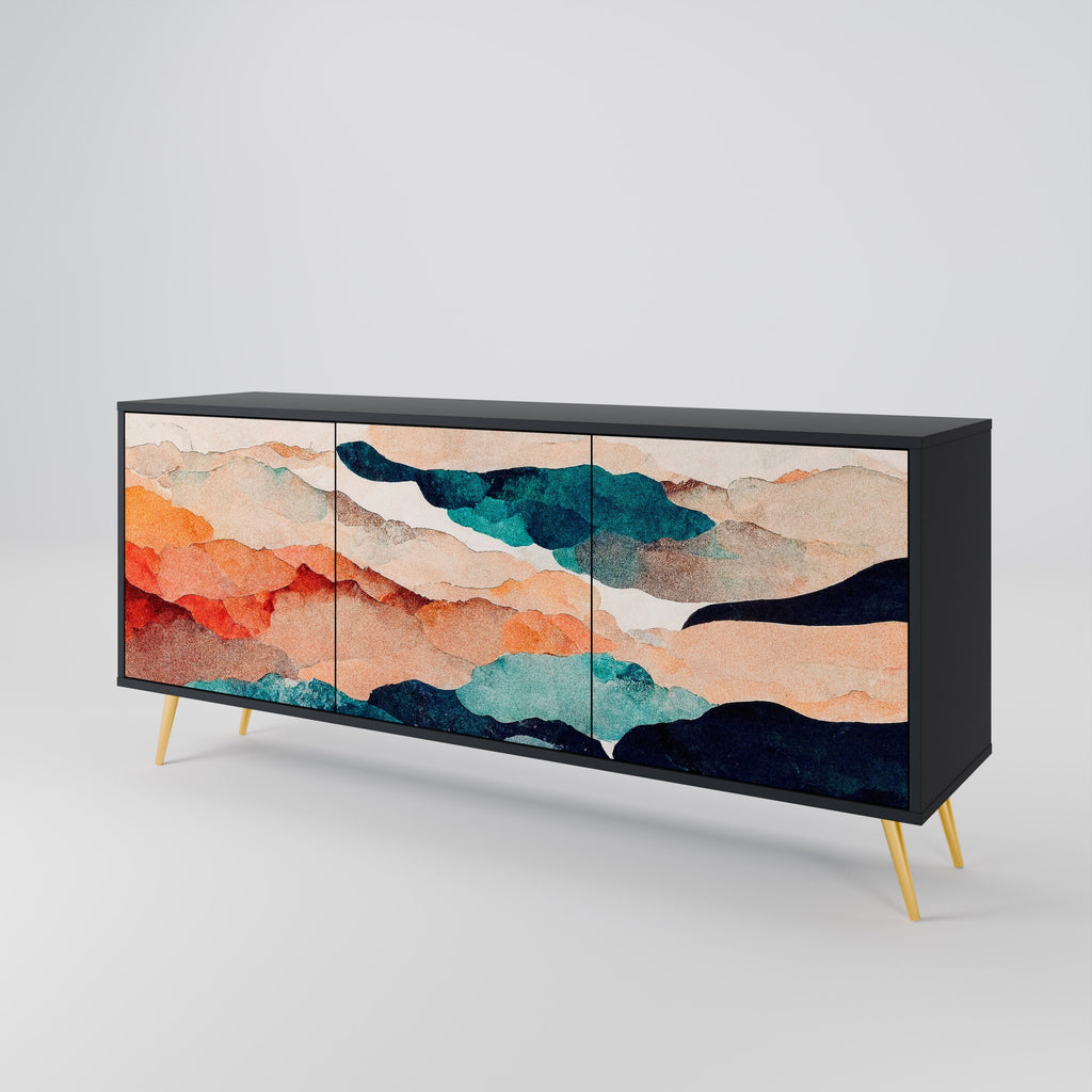 ABSTRACT LANDSCAPE 3-türiges Sideboard in Schwarz