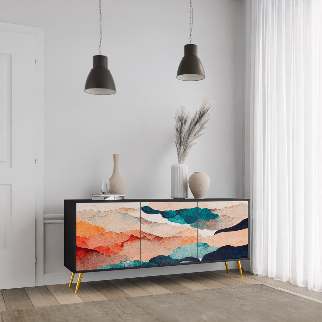 ABSTRACT LANDSCAPE 3-türiges Sideboard in Schwarz