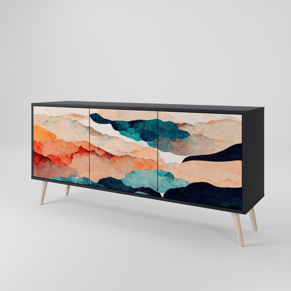 ABSTRACT LANDSCAPE 3-türiges Sideboard in Schwarz