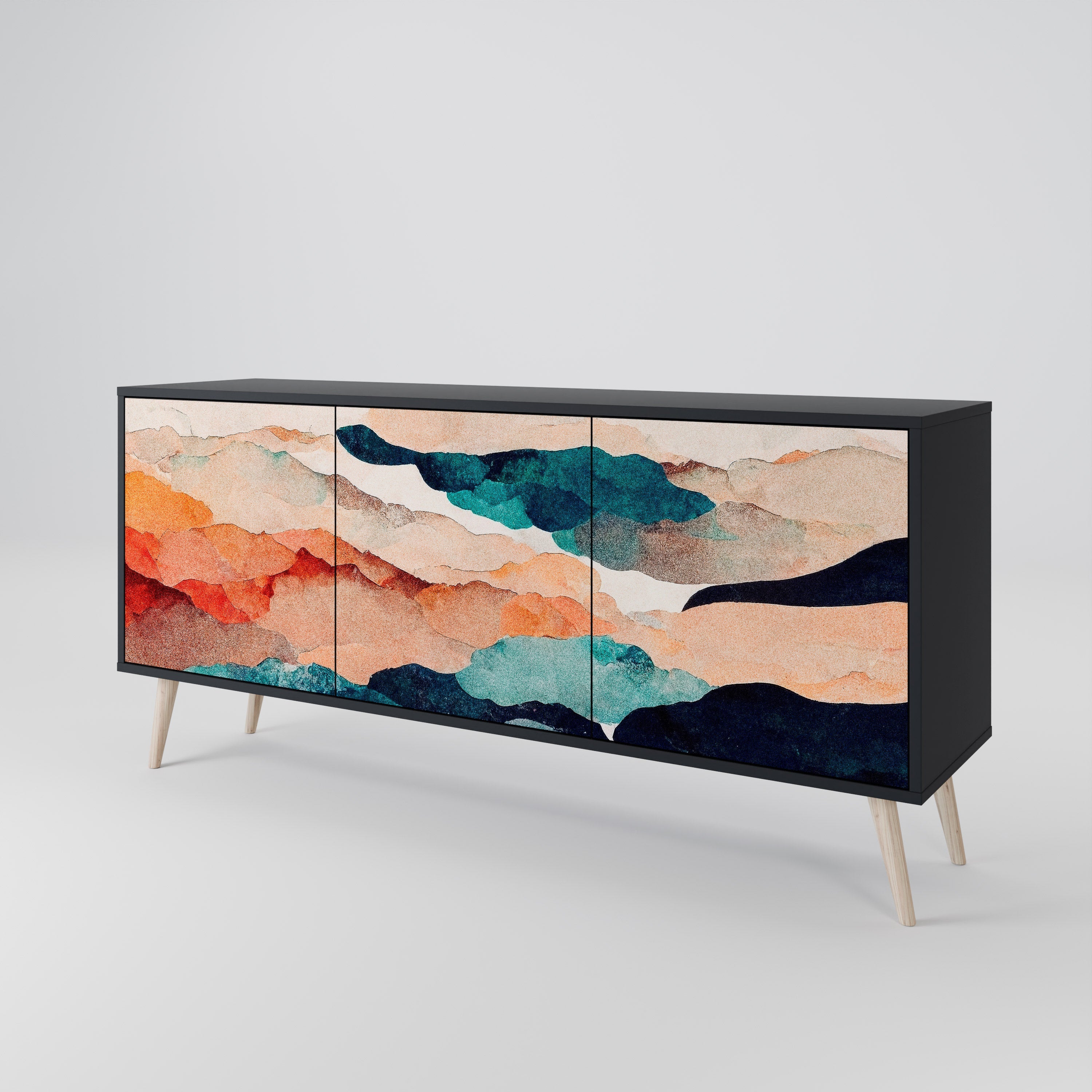 ABSTRACT LANDSCAPE 3-türiges Sideboard in Schwarz