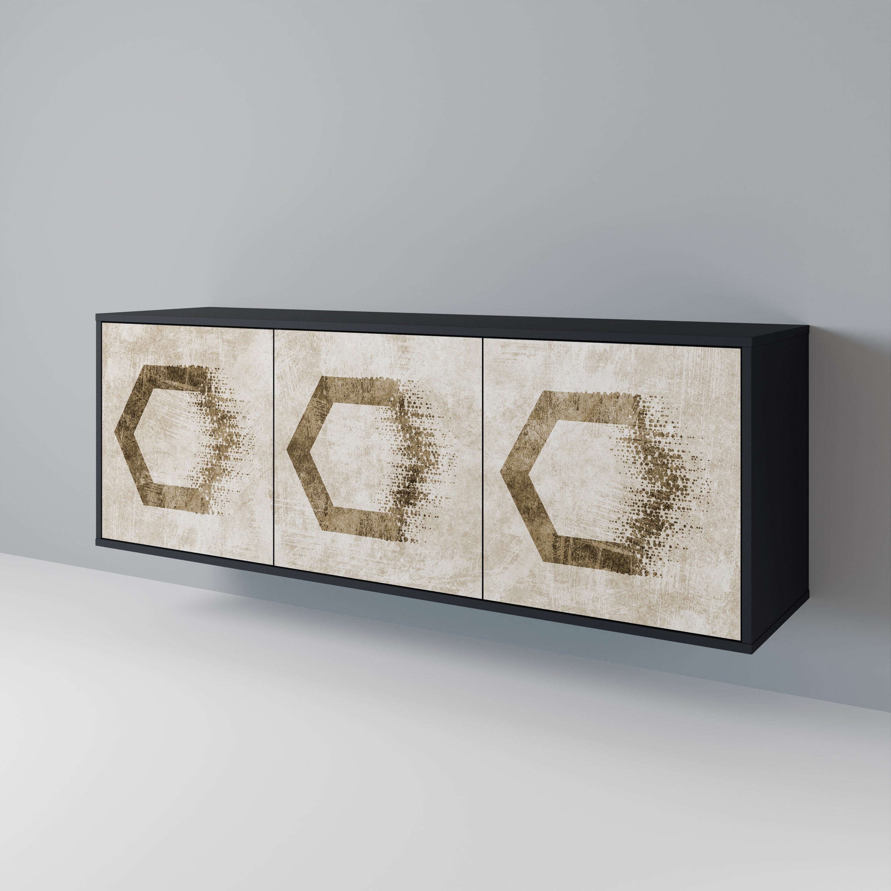 HEXAGONAL SHAPES 3-türiges Sideboard in schwarzem Finish