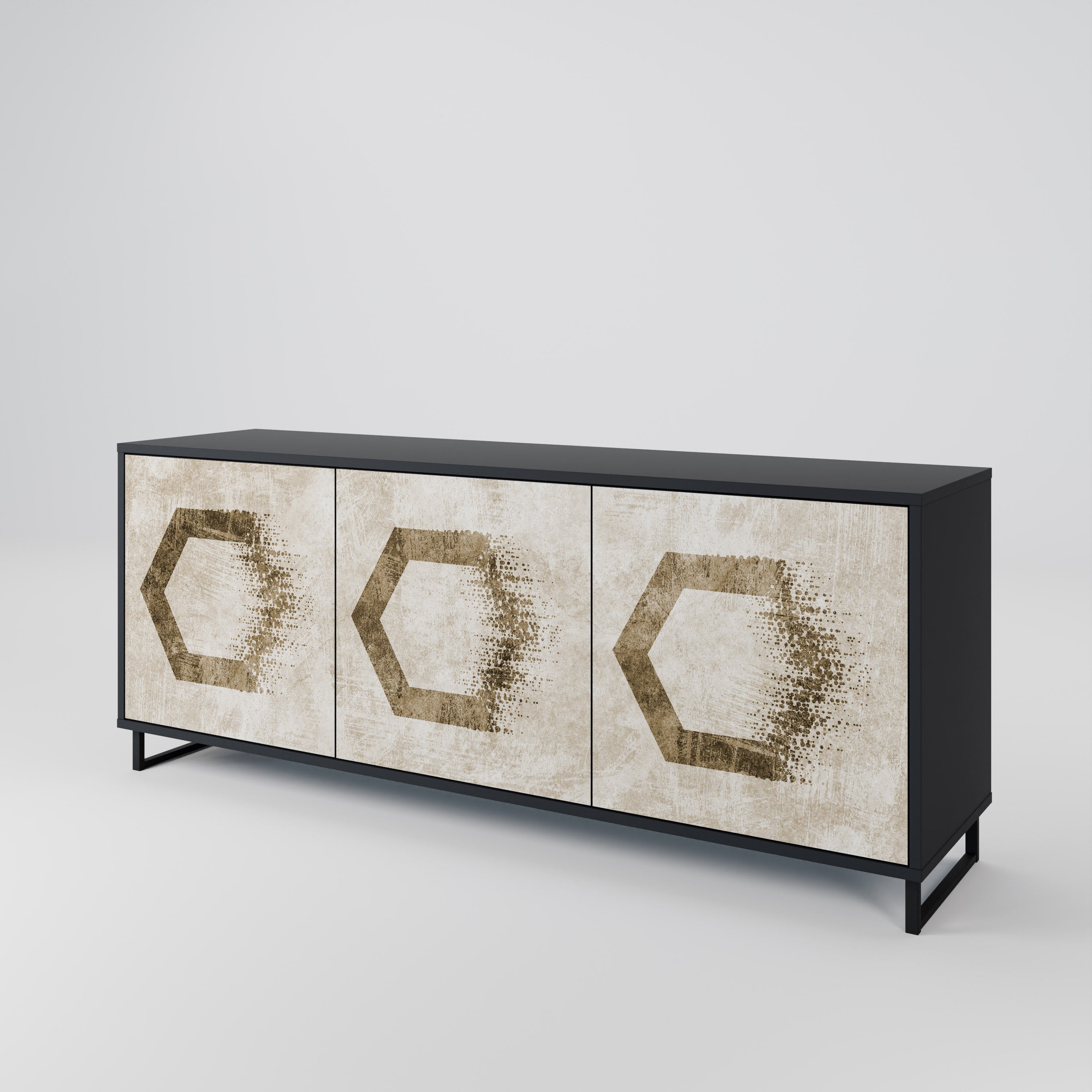 HEXAGONAL SHAPES 3-türiges Sideboard in schwarzem Finish
