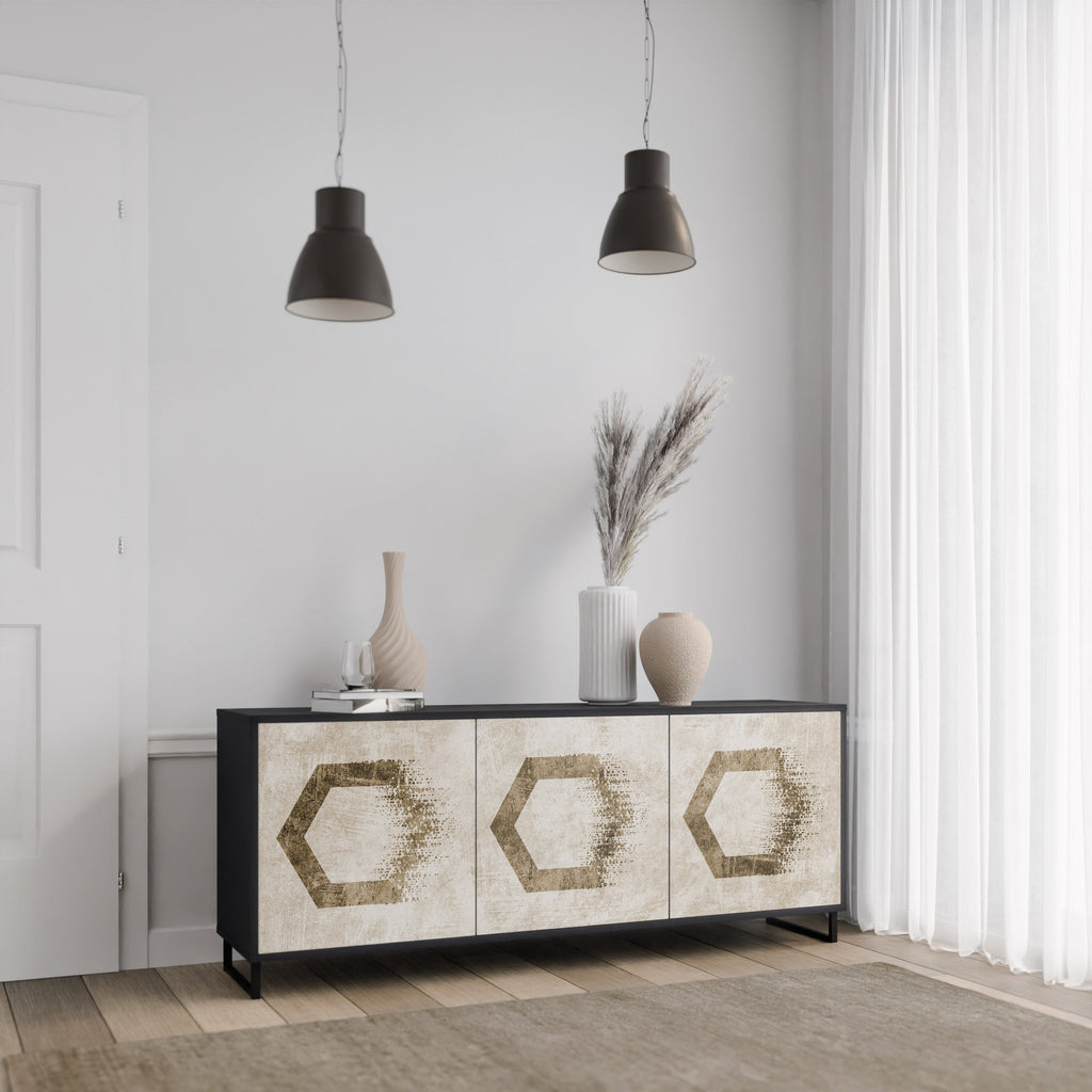 HEXAGONAL SHAPES 3-türiges Sideboard in schwarzem Finish
