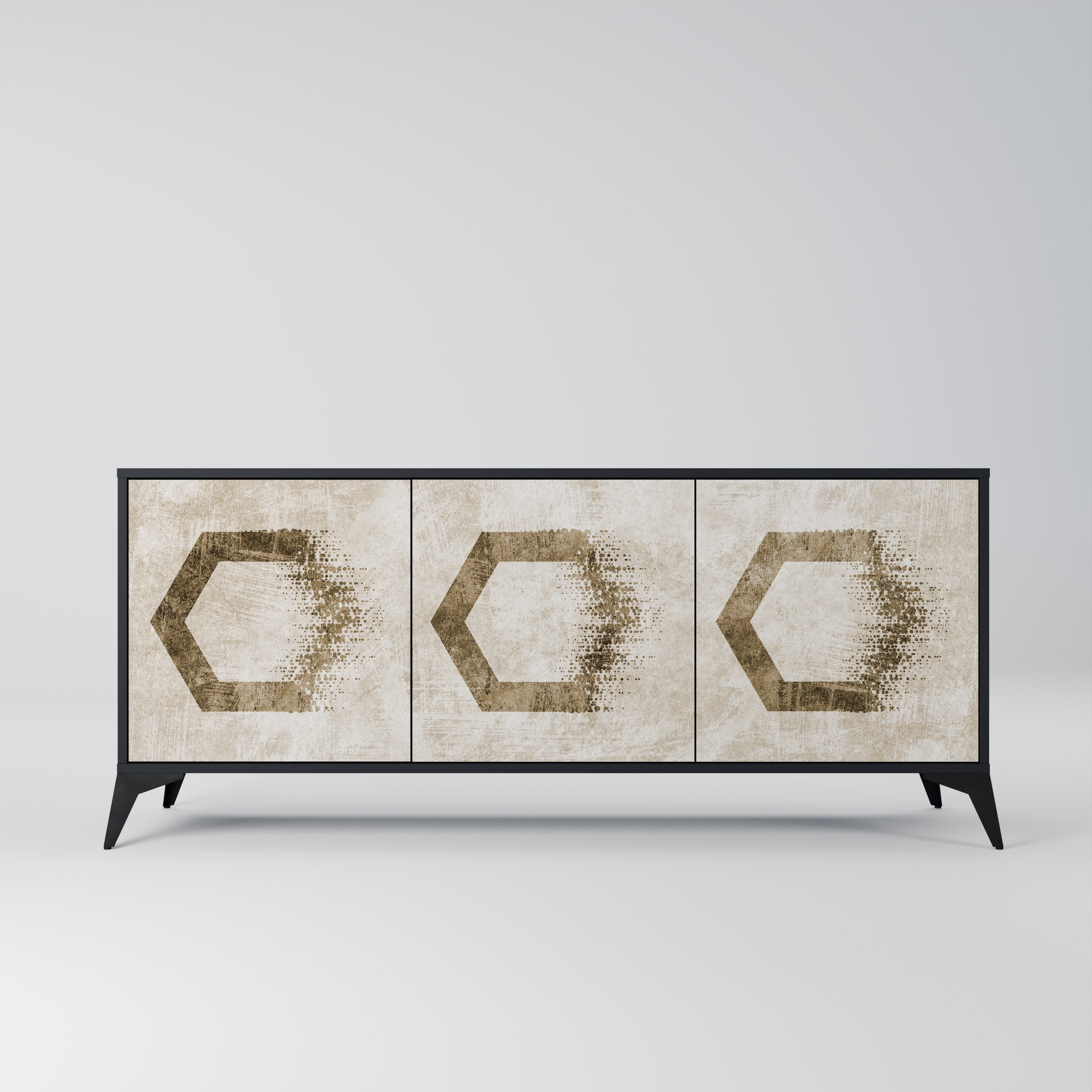 HEXAGONAL SHAPES 3-türiges Sideboard in schwarzem Finish