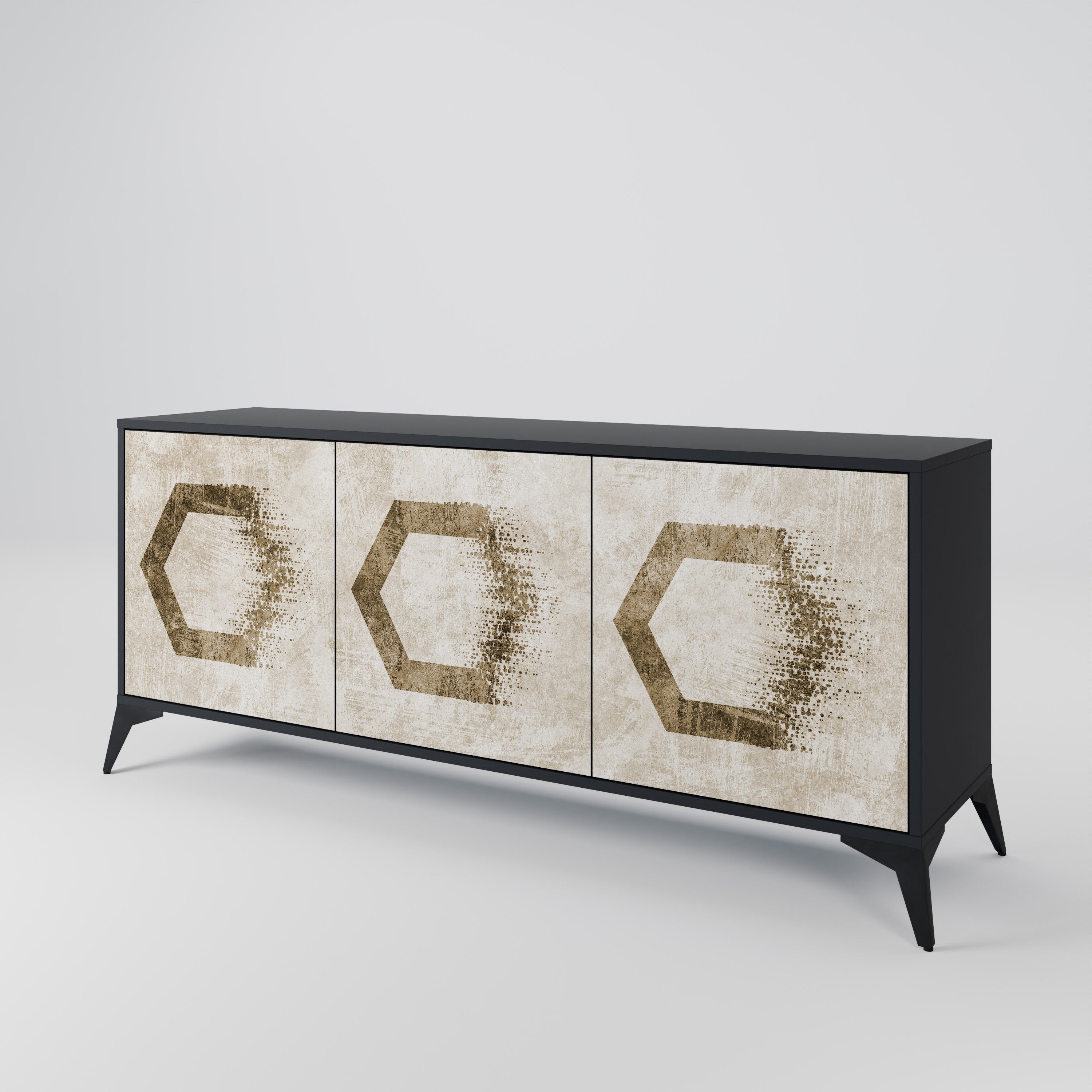 HEXAGONAL SHAPES 3-türiges Sideboard in schwarzem Finish