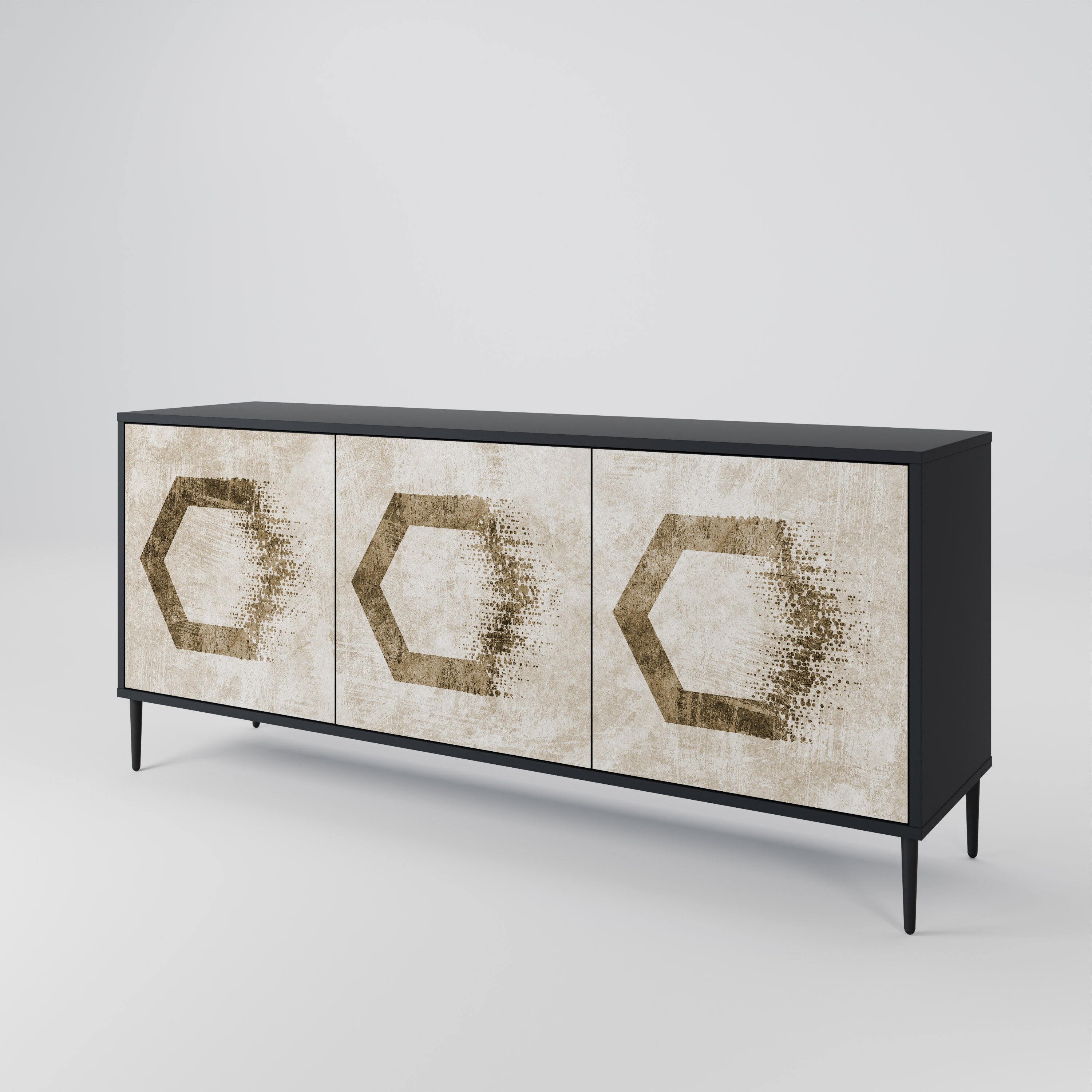 HEXAGONAL SHAPES 3-türiges Sideboard in schwarzem Finish